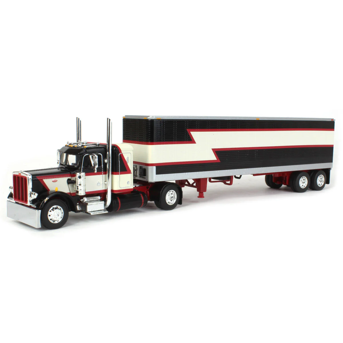 1/64 Black/Cream/Red Peterbilt 359 Semi Truck with 36in Flattop Sleeper & 40ft Vintage Trailer, DCP by First Gear