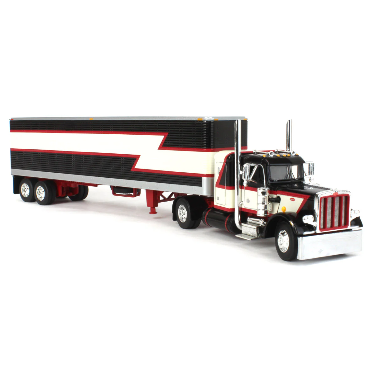 1/64 Black/Cream/Red Peterbilt 359 Semi Truck with 36in Flattop Sleeper & 40ft Vintage Trailer, DCP by First Gear - Image 2