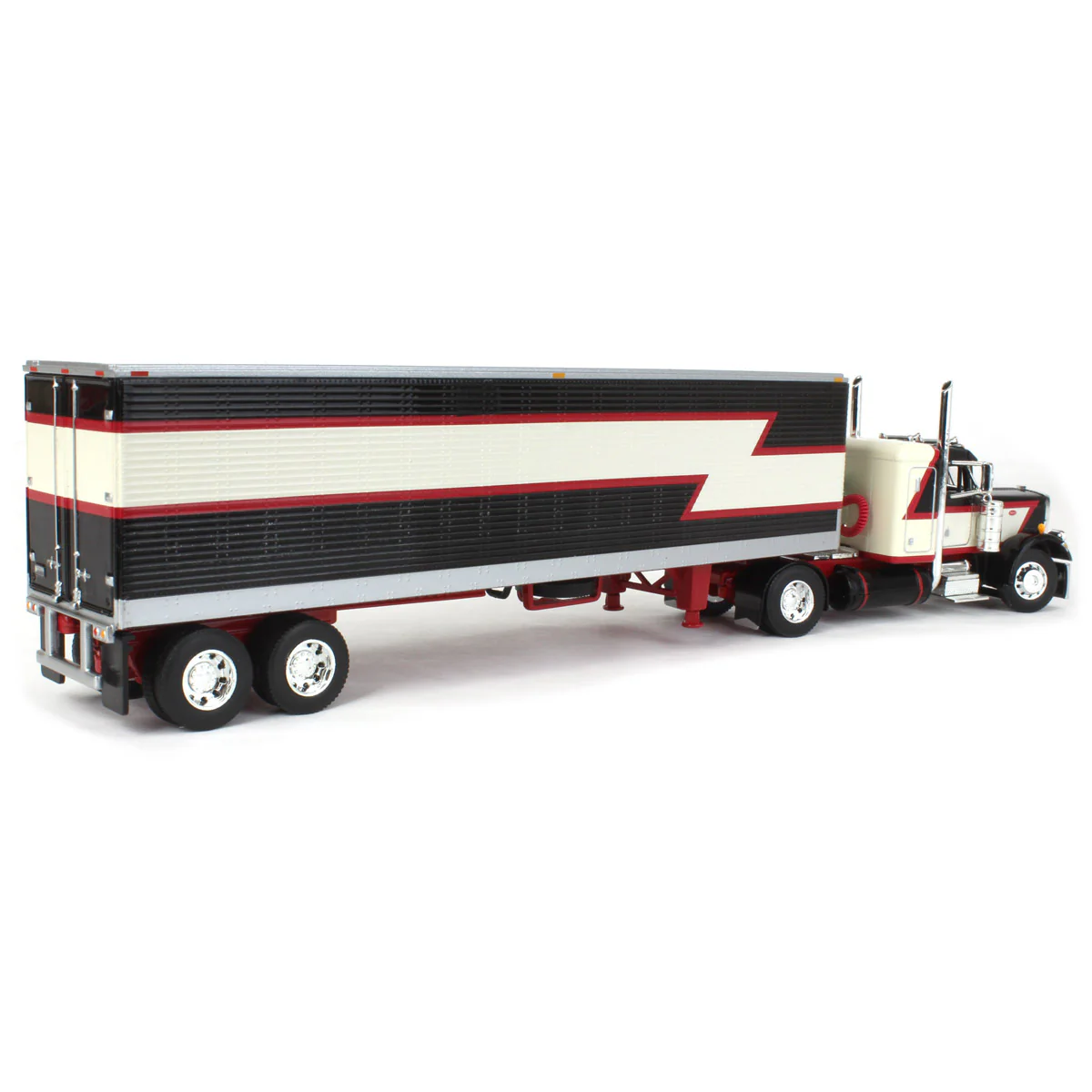 1/64 Black/Cream/Red Peterbilt 359 Semi Truck with 36in Flattop Sleeper & 40ft Vintage Trailer, DCP by First Gear - Image 3