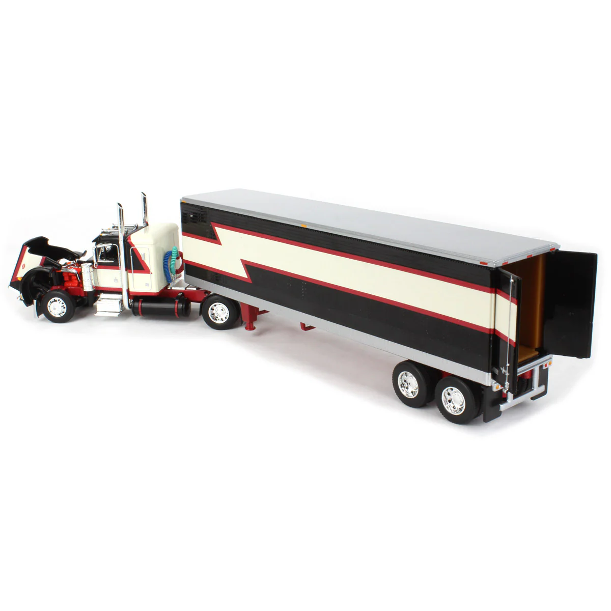 1/64 Black/Cream/Red Peterbilt 359 Semi Truck with 36in Flattop Sleeper & 40ft Vintage Trailer, DCP by First Gear - Image 4