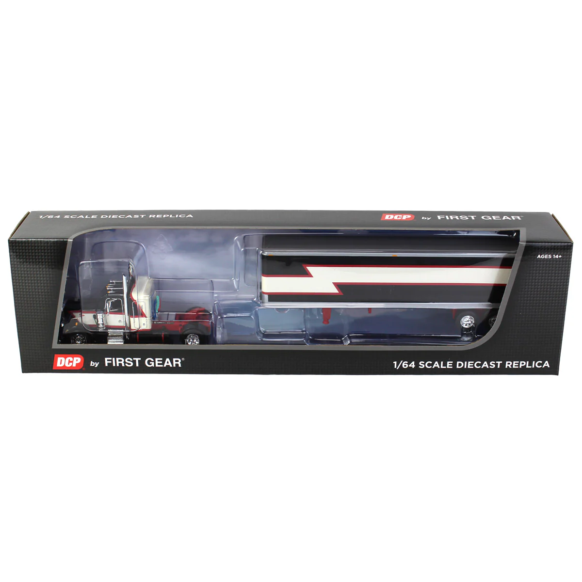 1/64 Black/Cream/Red Peterbilt 359 Semi Truck with 36in Flattop Sleeper & 40ft Vintage Trailer, DCP by First Gear - Image 5