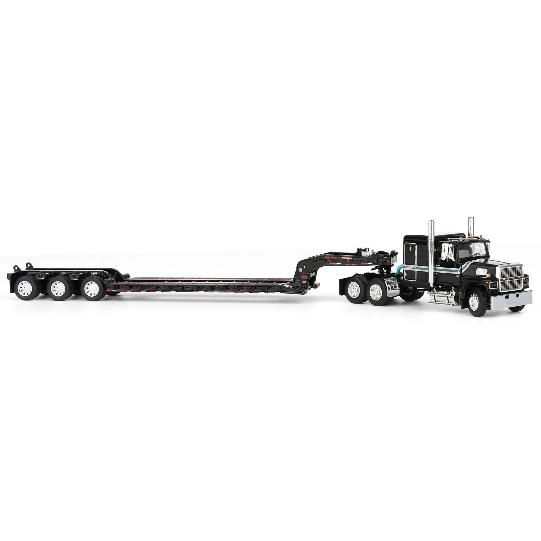 1/64 Black Ford LTL 9000 with Fontaine Magnitude Tri-axle Lowboy Trailer, DCP by First Gear - Image 2