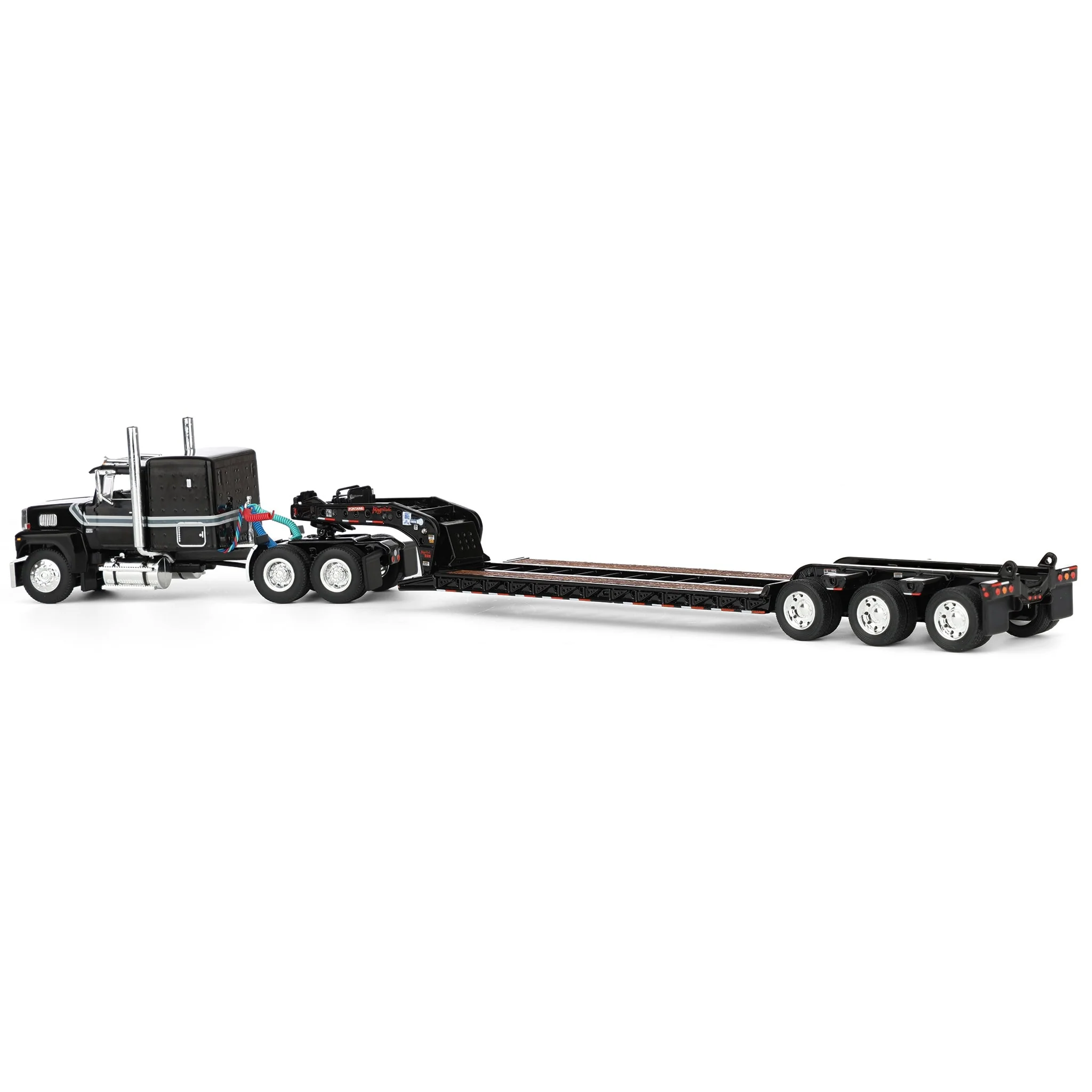 1/64 Black Ford LTL 9000 with Fontaine Magnitude Tri-axle Lowboy Trailer, DCP by First Gear - Image 3