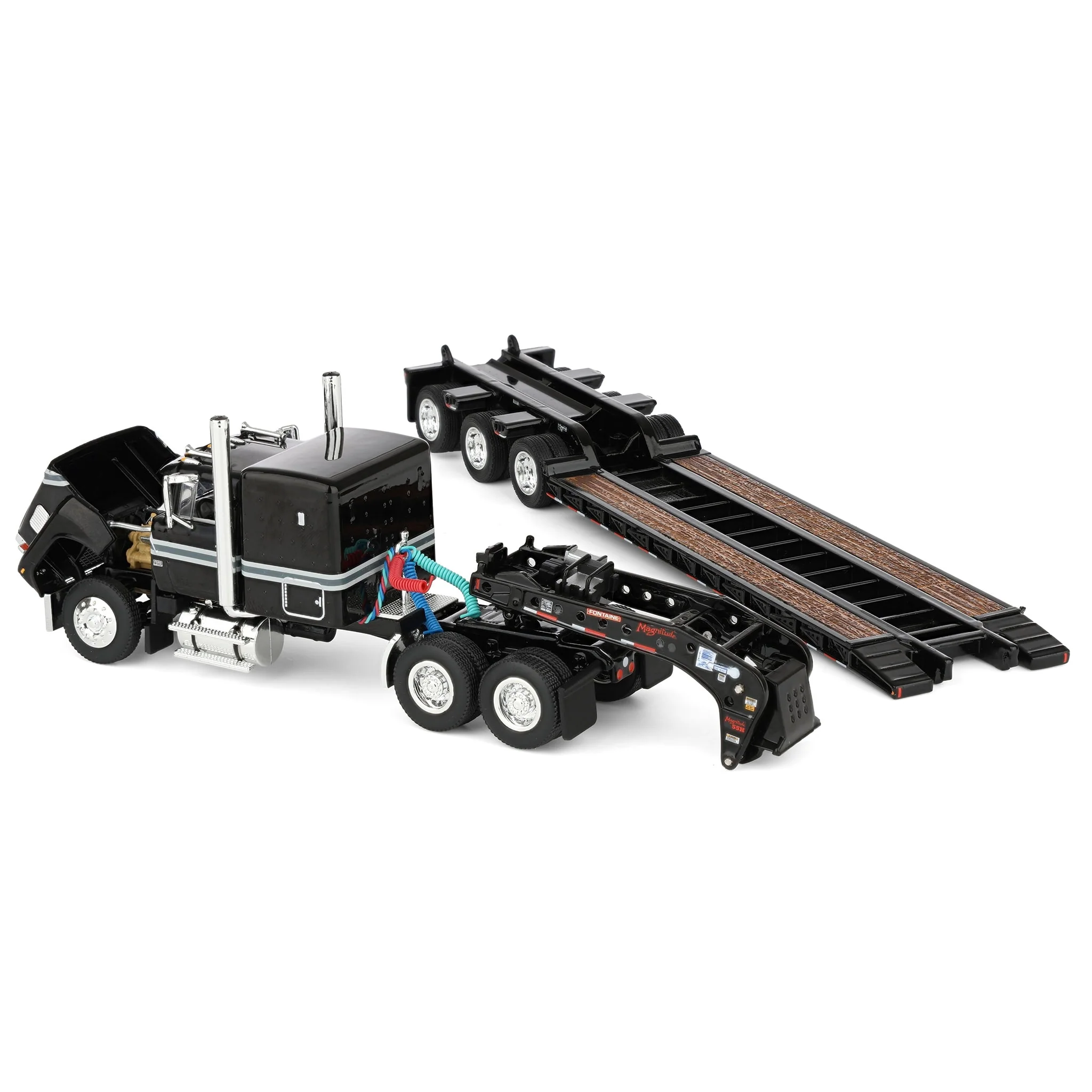 1/64 Black Ford LTL 9000 with Fontaine Magnitude Tri-axle Lowboy Trailer, DCP by First Gear - Image 4