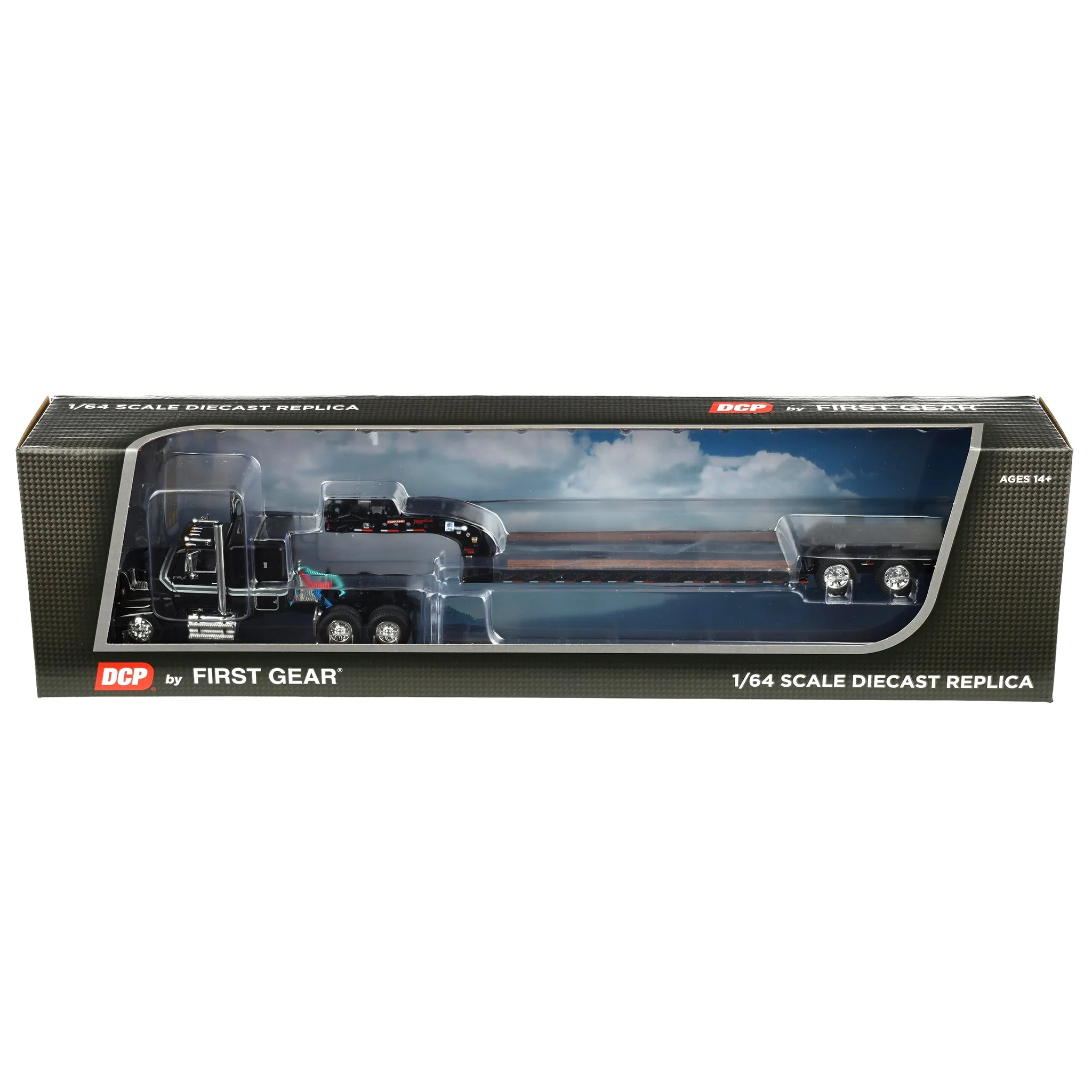 1/64 Black Ford LTL 9000 with Fontaine Magnitude Tri-axle Lowboy Trailer, DCP by First Gear - Image 5
