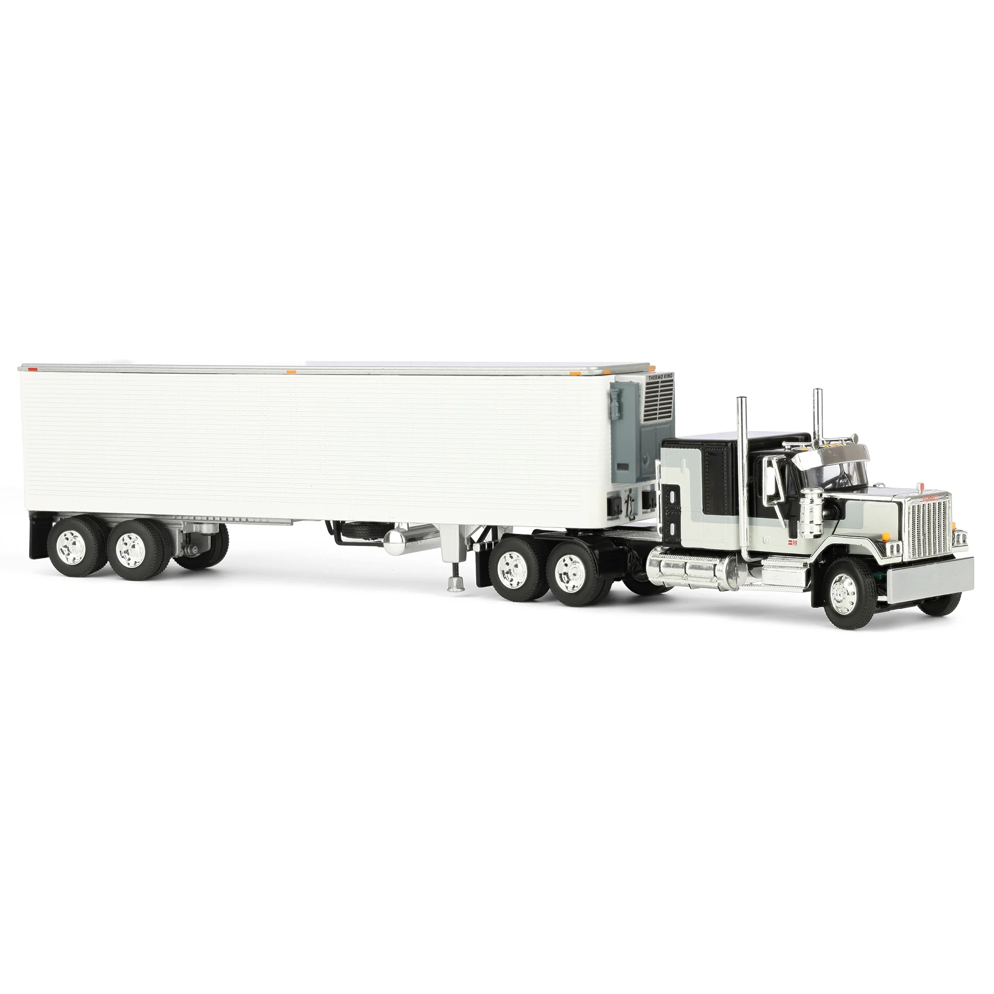 1/64 Black GMC General with 60in Flattop Sleeper & 40ft Vintage Reefer Trailer, DCP by First Gear - Image 2