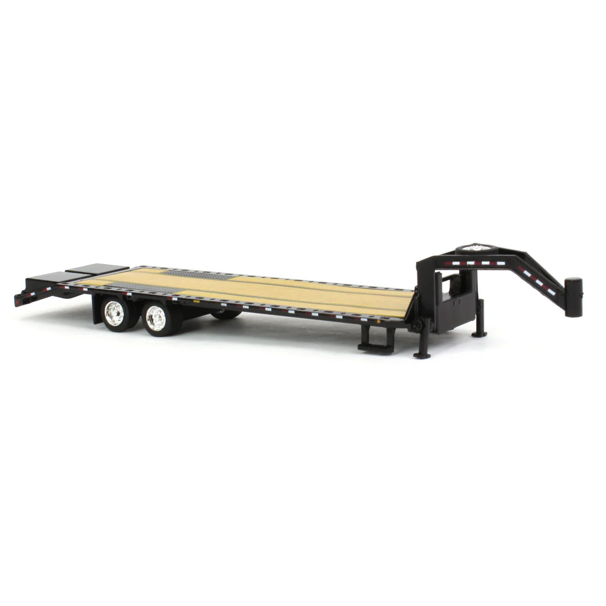 1/64 Black Gooseneck Trailer with Red & White Conspicuity Stripes - Image 2