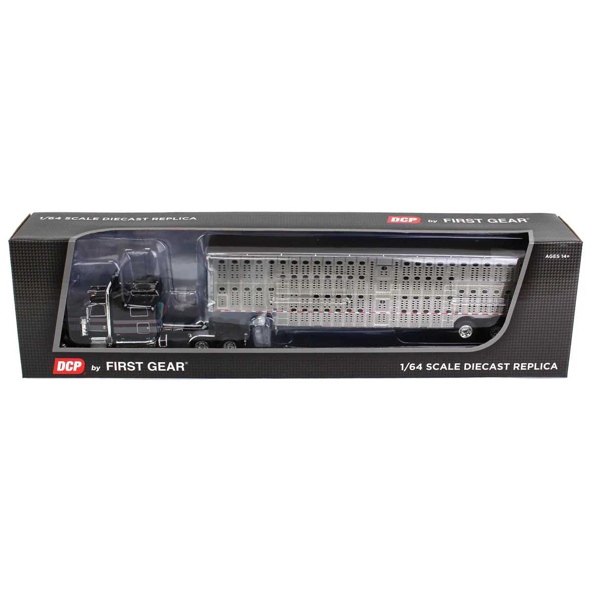 1/64 Black, Gray & Red Peterbilt 389 Semi Truck with Tri-axle Wilson Livestock Trailer, DCP by First Gear - Image 5
