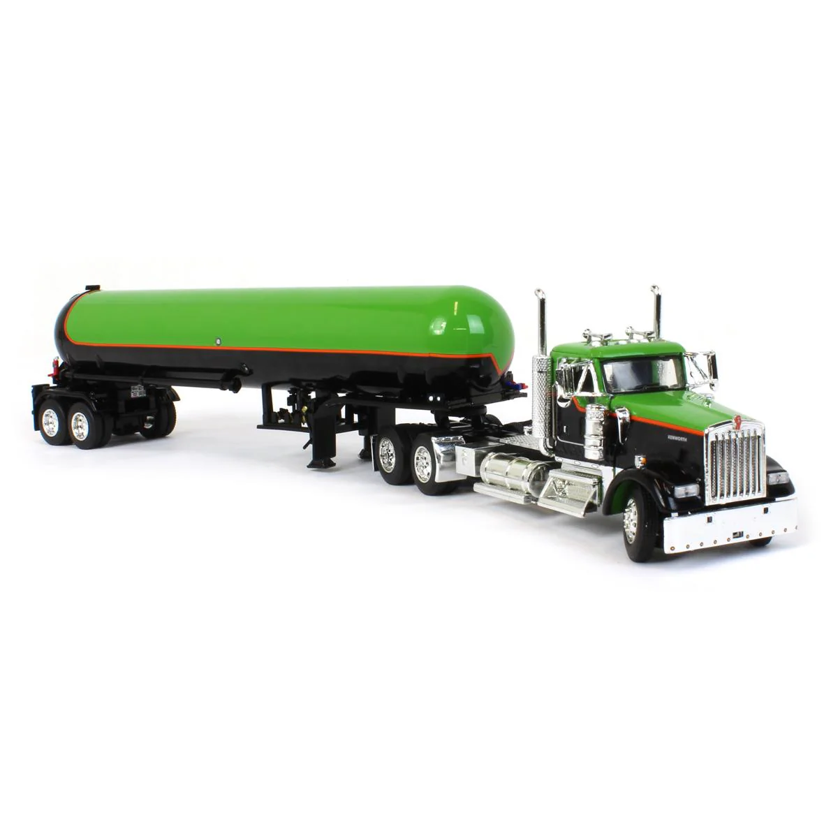 1/64 Kenworth W900L Semi Truck with Anhydrous Tank Trailer, Black/Green, DCP by First Gear - Image 2