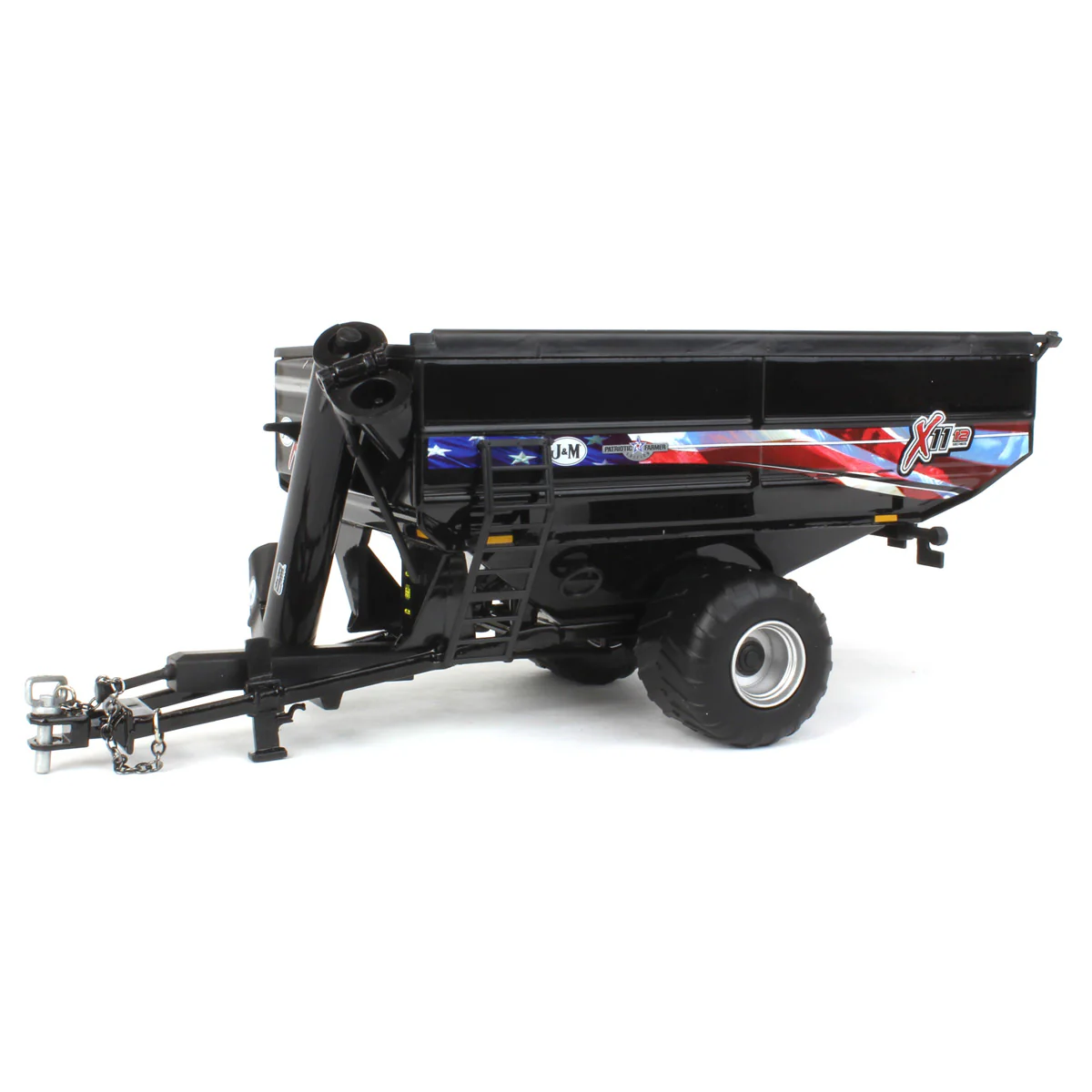 1/64 Black J&M 1112 X-Tended Reach Grain Cart with Singles & American Flag Decoration