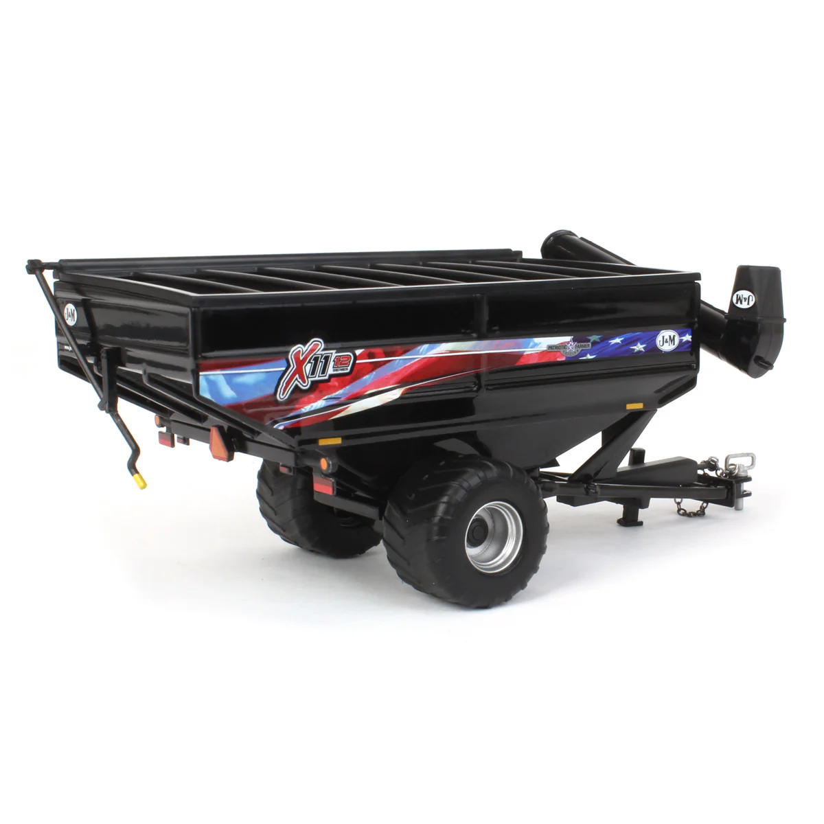 1/64 Black J&M 1112 X-Tended Reach Grain Cart with Singles & American Flag Decoration - Image 3