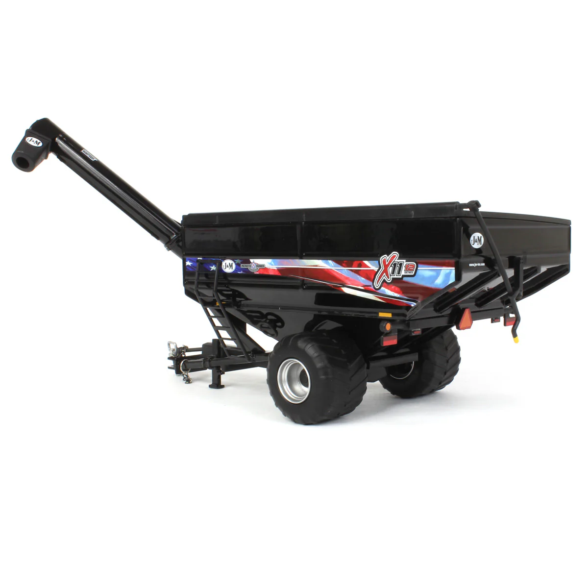 1/64 Black J&M 1112 X-Tended Reach Grain Cart with Singles & American Flag Decoration - Image 4