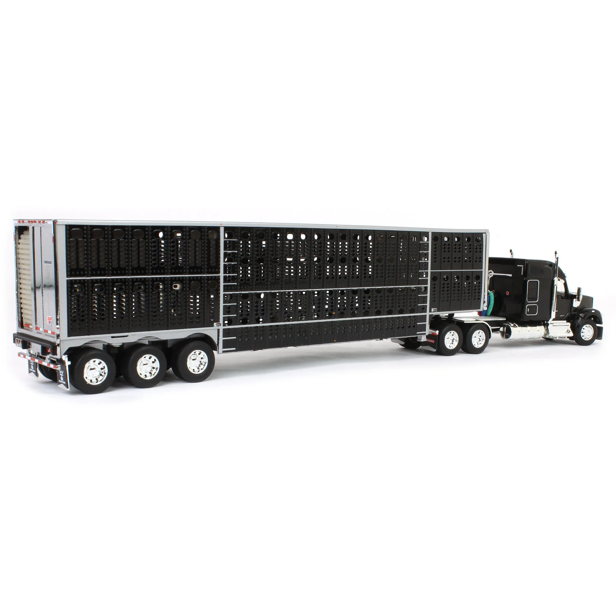 1/64 Black Kenworth W990 with Wilson Silverstar Livestock Trailer, DCP by First Gear - Image 3