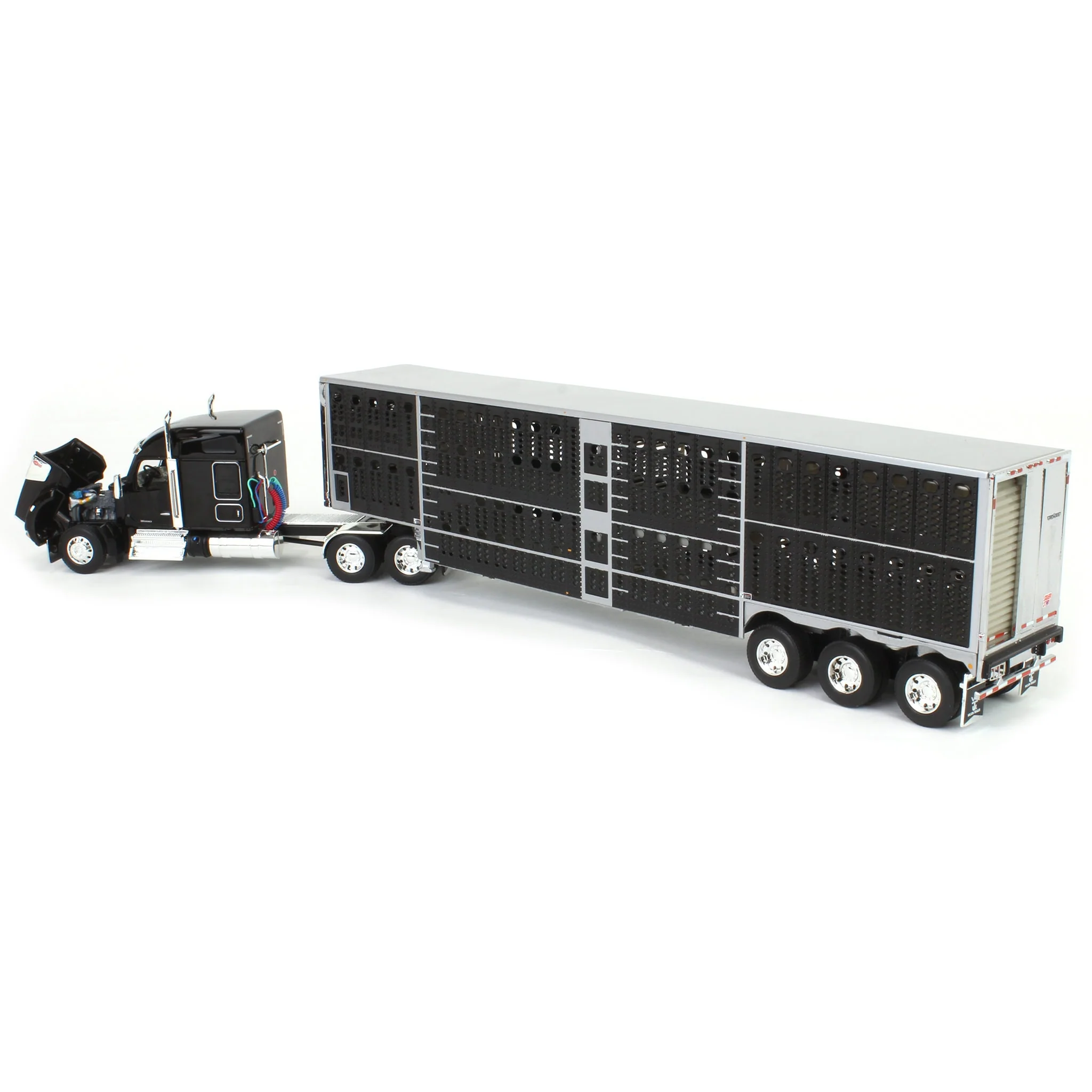 1/64 Black Kenworth W990 with Wilson Silverstar Livestock Trailer, DCP by First Gear - Image 4