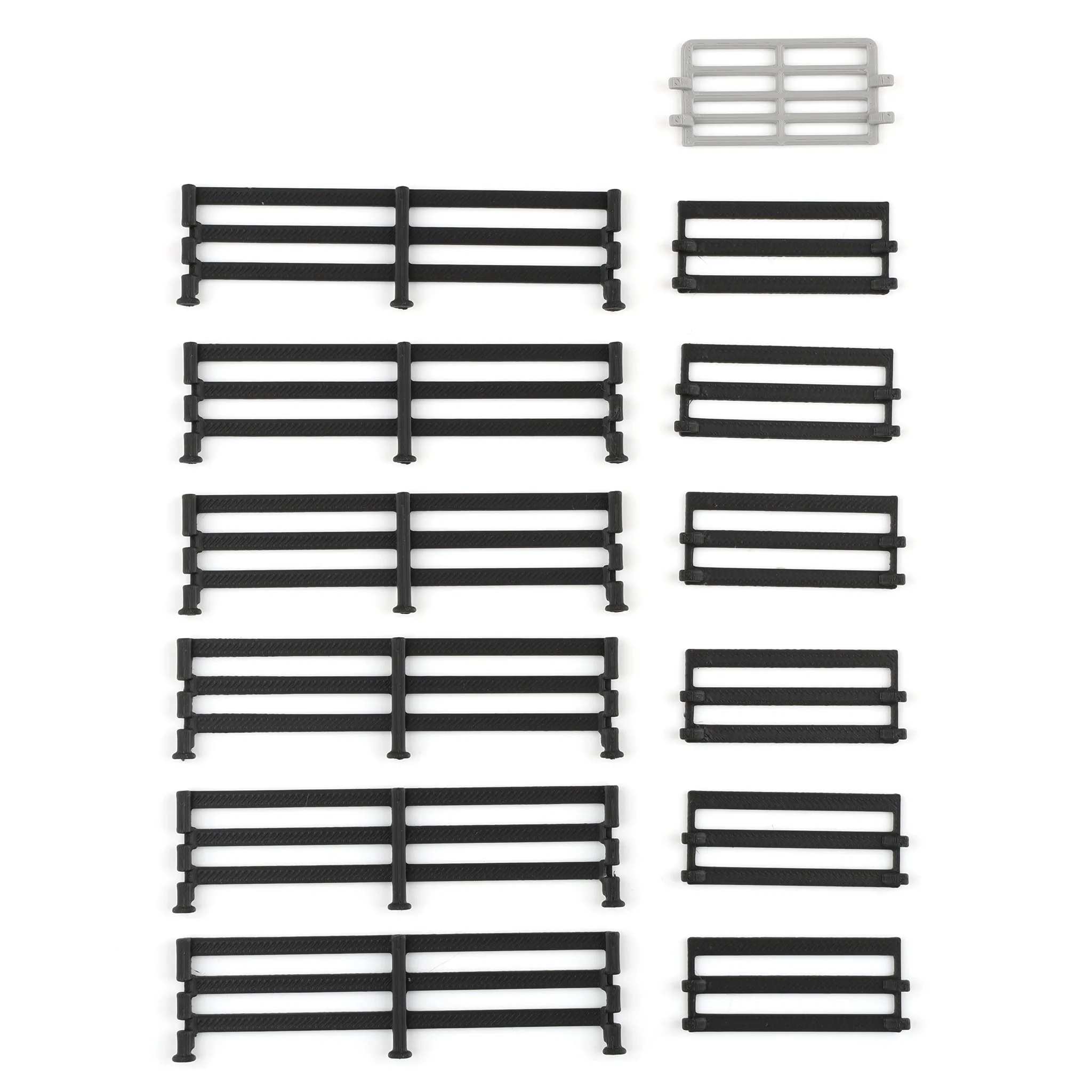 1/64 Black-Painted Look Fencing 6-Pack with Gate by REVD Toys, 3D Printed - Image 4