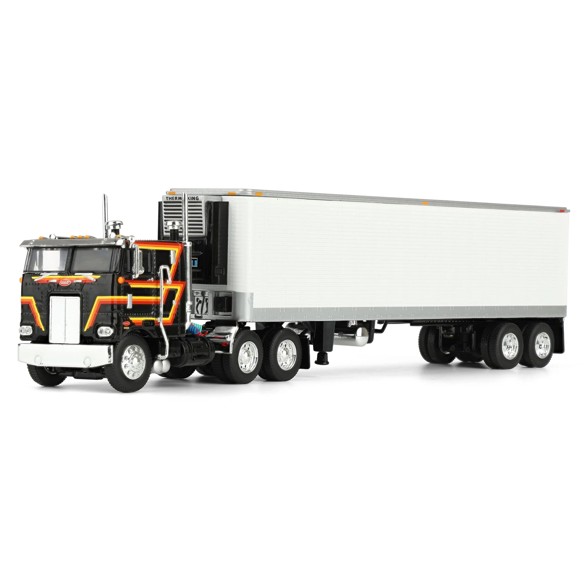 1/64 Black Peterbilt 352 COE 86in Sleeper with White 40ft Vintage Reefer Trailer, DCP by First Gear