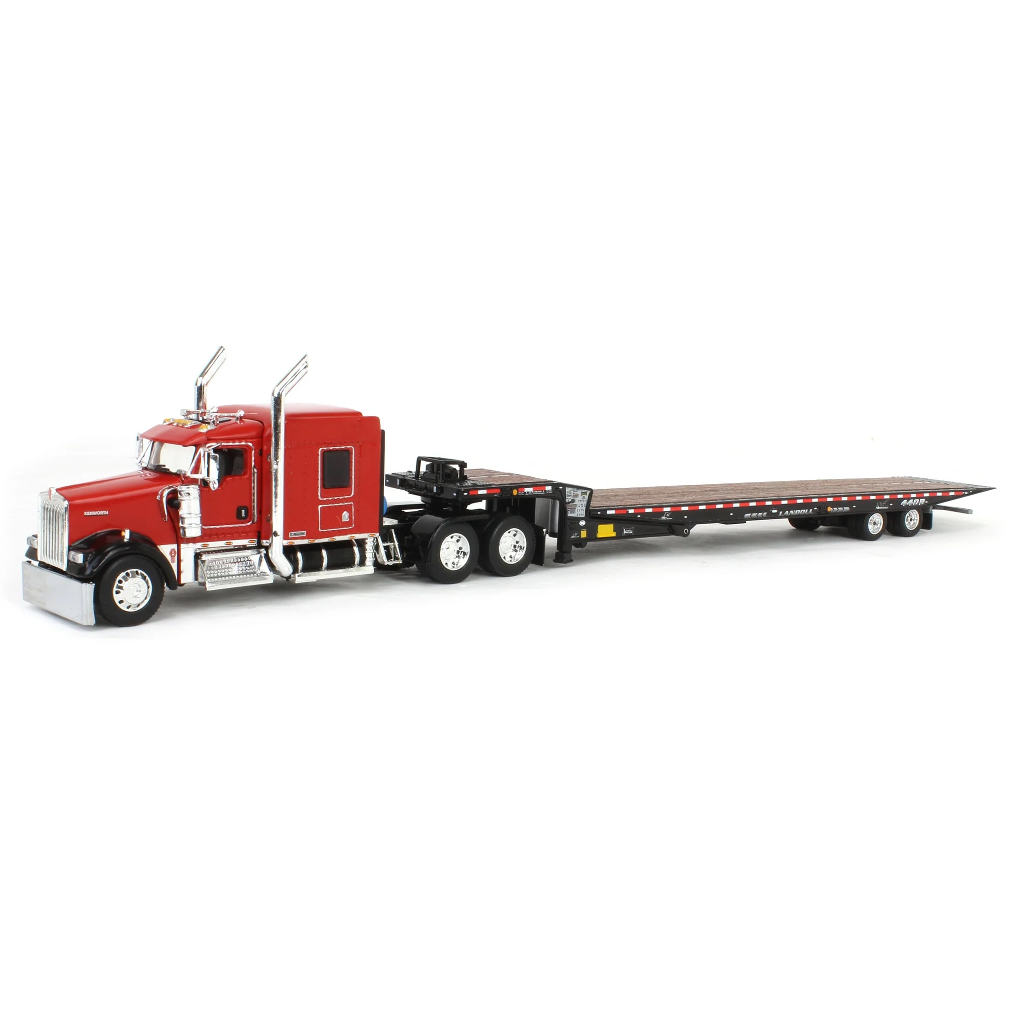1/64 Red/Black Kenworth W900L with Landoll 440B-50CA Traveling Axle Trailer, DCP by First Gear