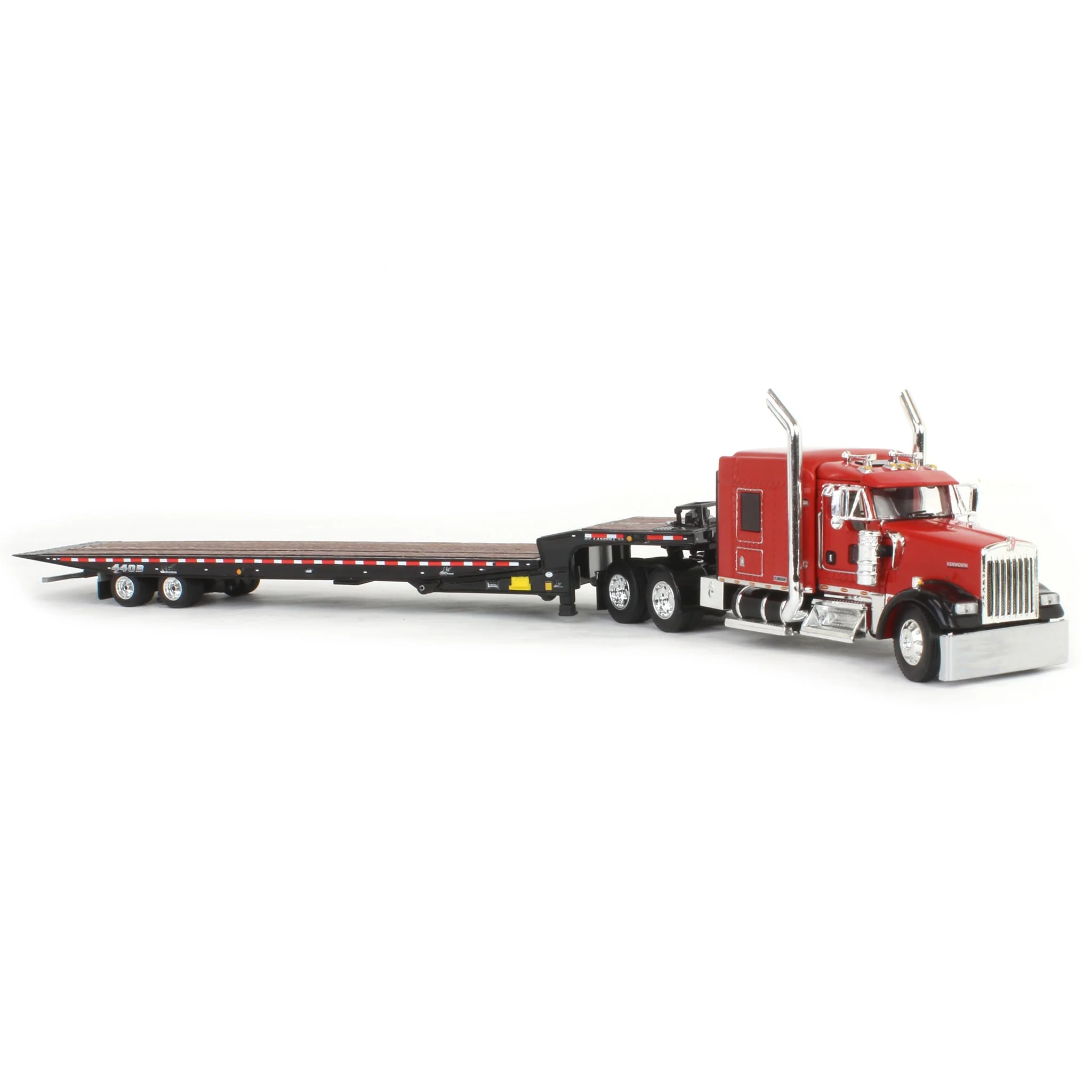 1/64 Red/Black Kenworth W900L with Landoll 440B-50CA Traveling Axle Trailer, DCP by First Gear - Image 2