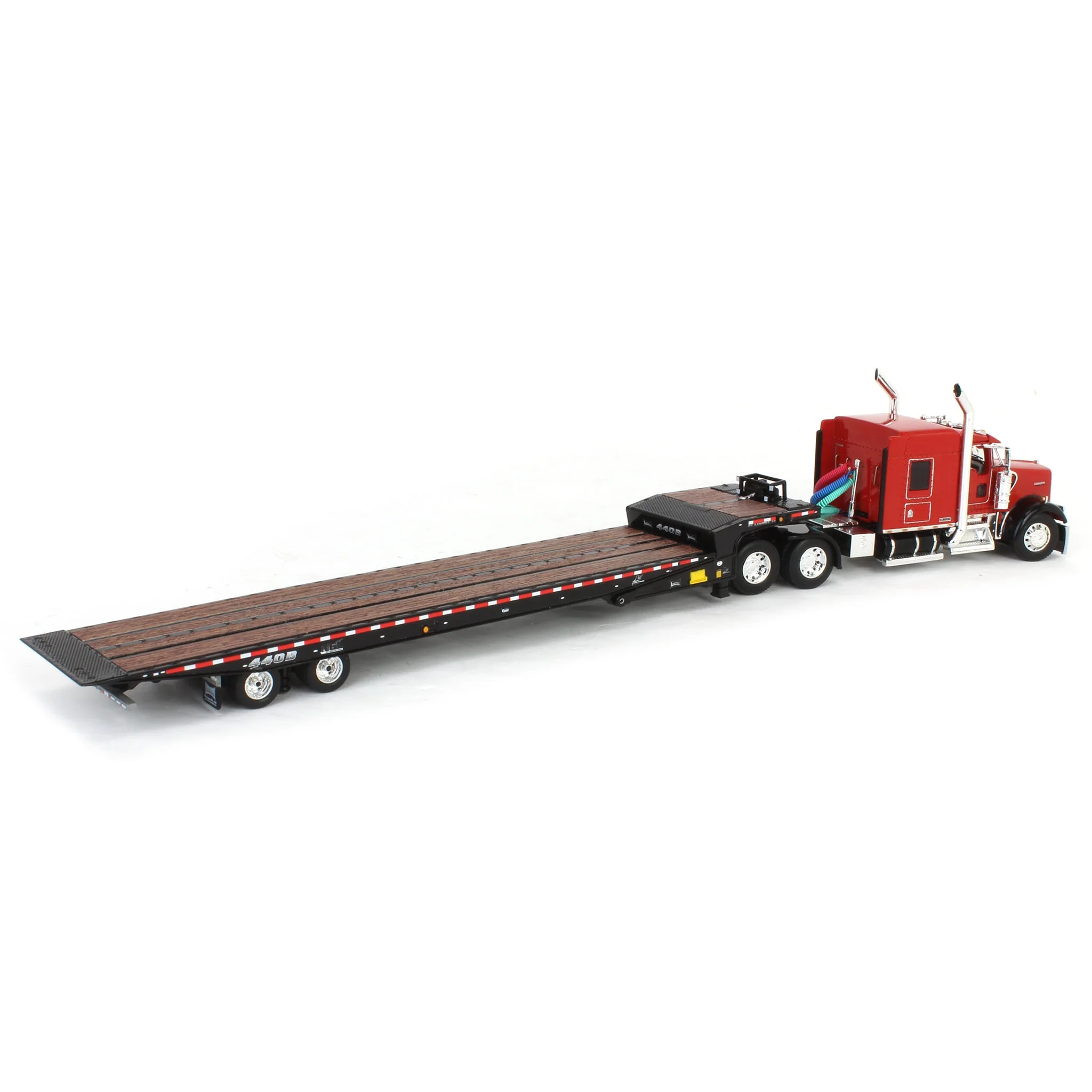 1/64 Red/Black Kenworth W900L with Landoll 440B-50CA Traveling Axle Trailer, DCP by First Gear - Image 3