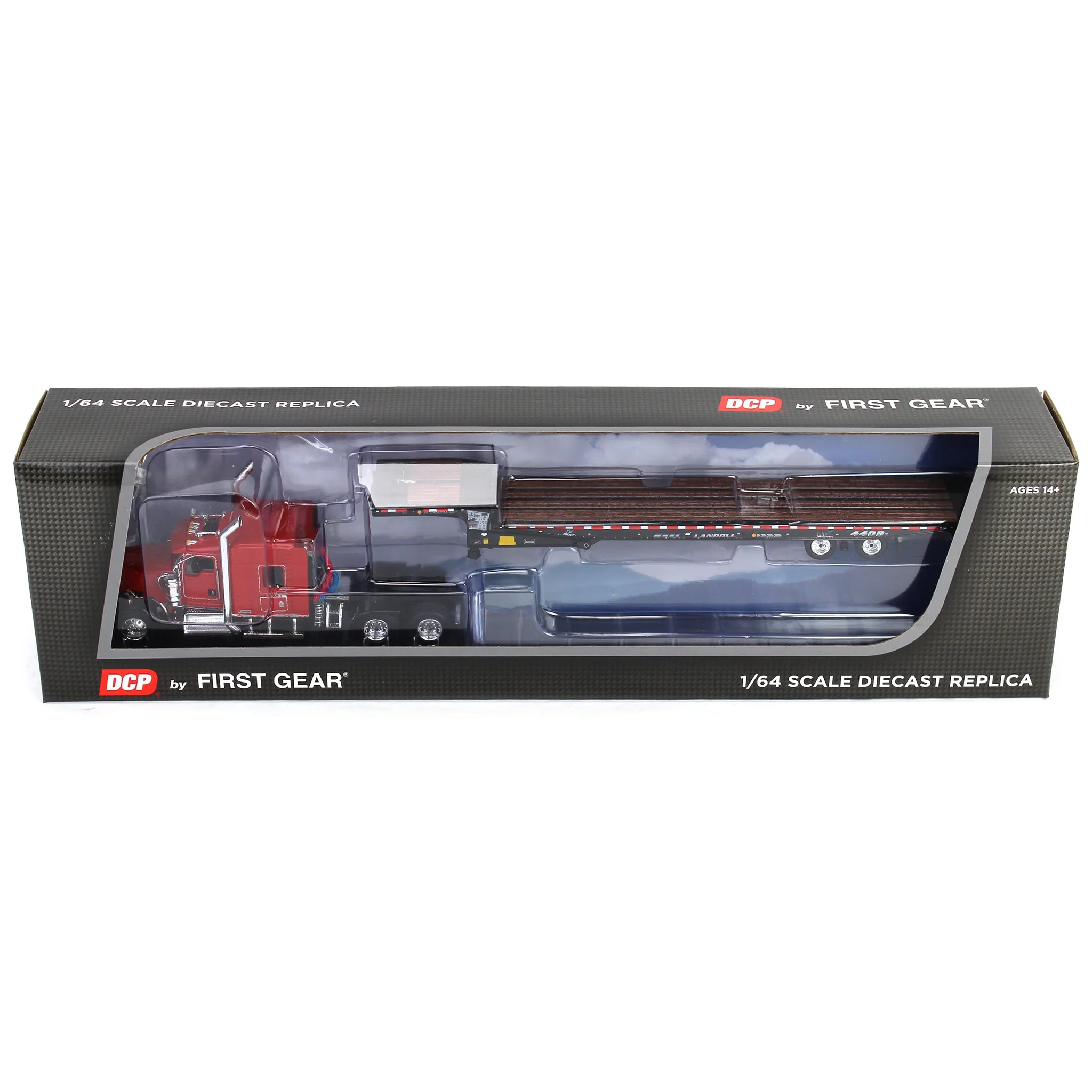1/64 Red/Black Kenworth W900L with Landoll 440B-50CA Traveling Axle Trailer, DCP by First Gear - Image 5
