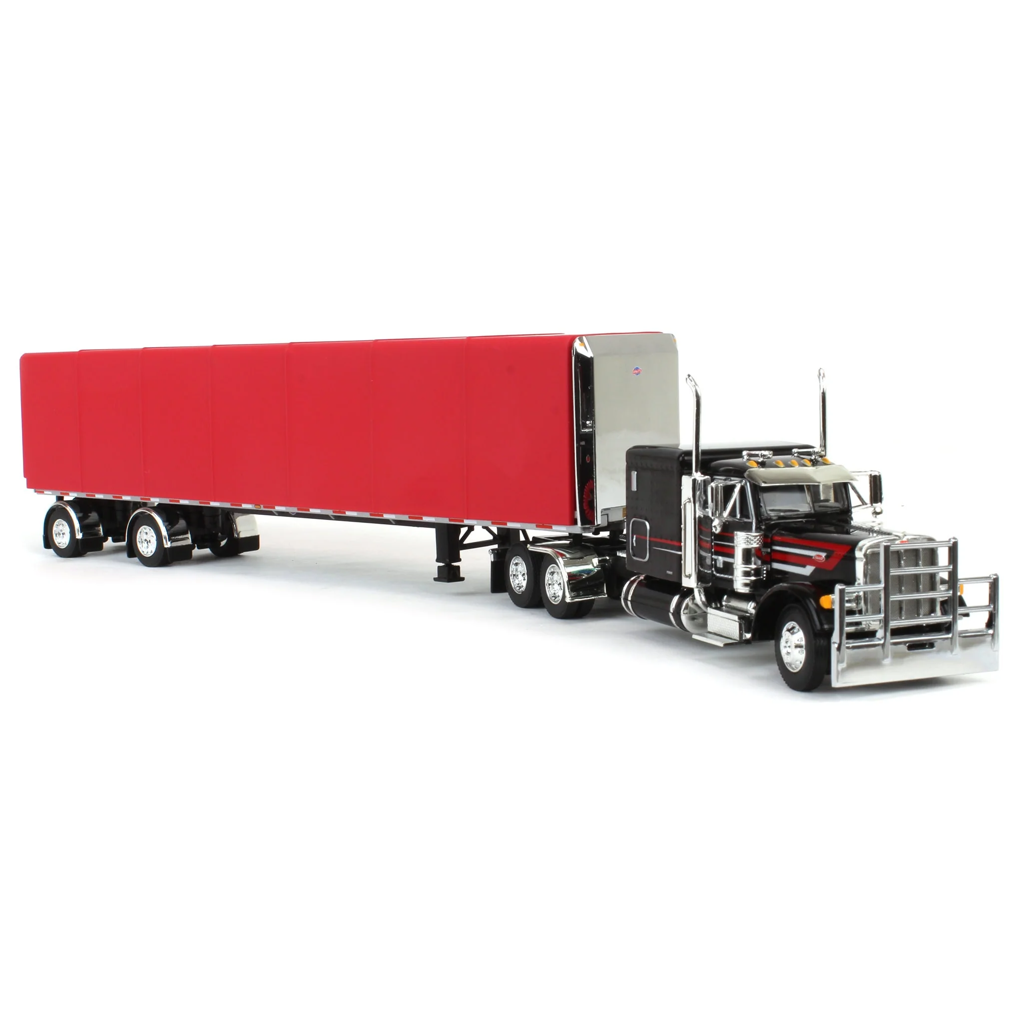 1/64 Black & Red Peterbilt 379 63in Flattop Sleeper with 53ft Utility Roll Tarp Trailer, DCP by First Gear - Image 2