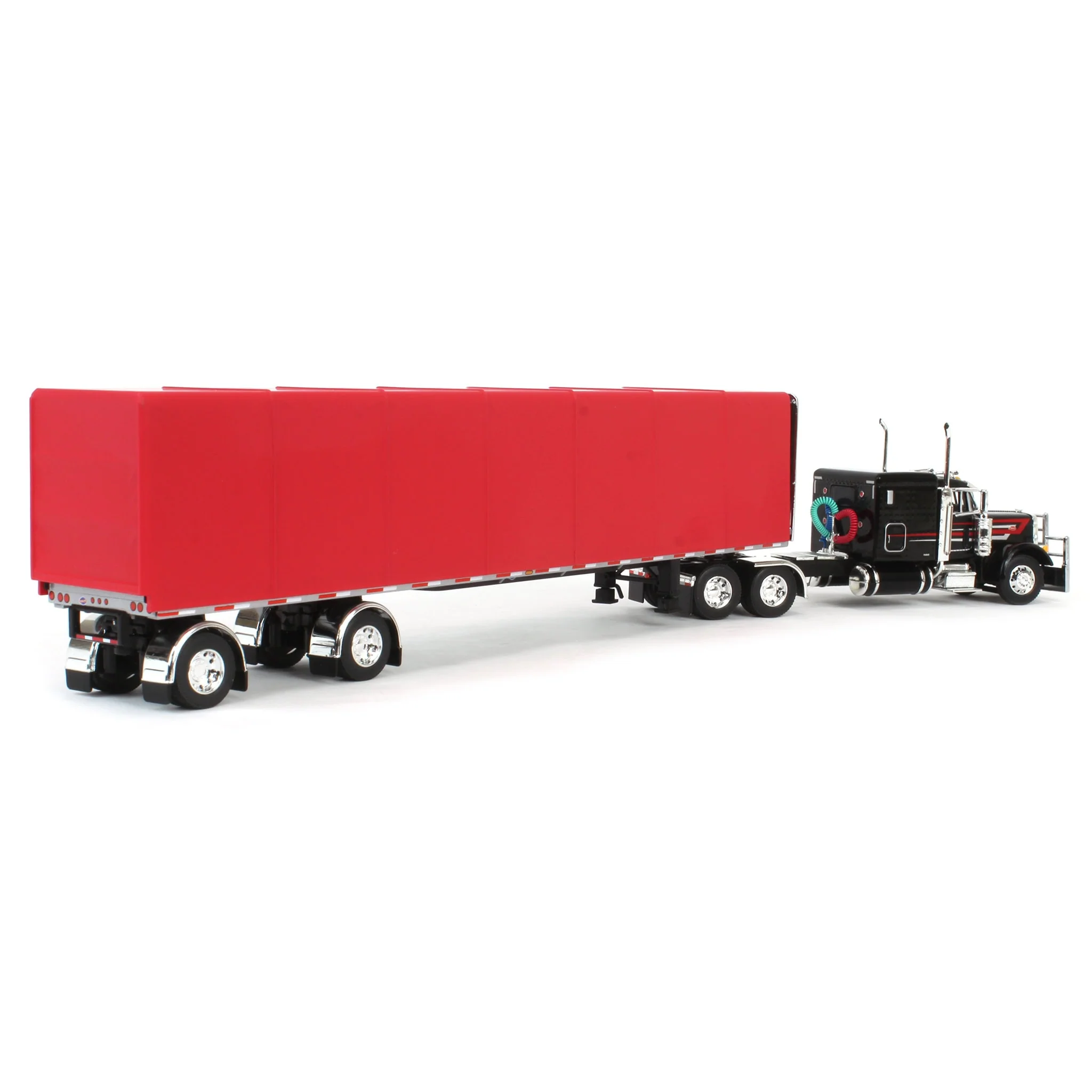 1/64 Black & Red Peterbilt 379 63in Flattop Sleeper with 53ft Utility Roll Tarp Trailer, DCP by First Gear - Image 3