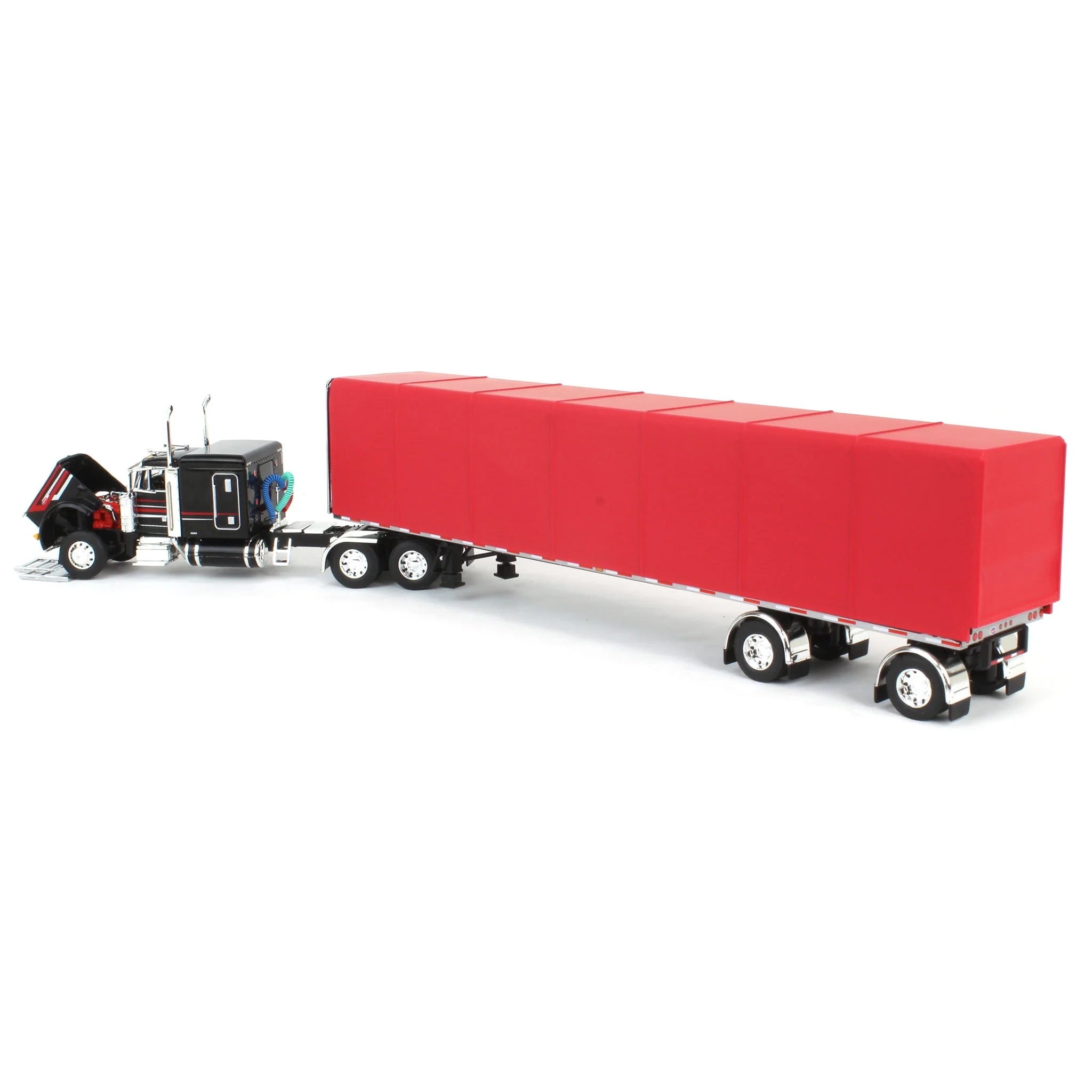 1/64 Black & Red Peterbilt 379 63in Flattop Sleeper with 53ft Utility Roll Tarp Trailer, DCP by First Gear - Image 4