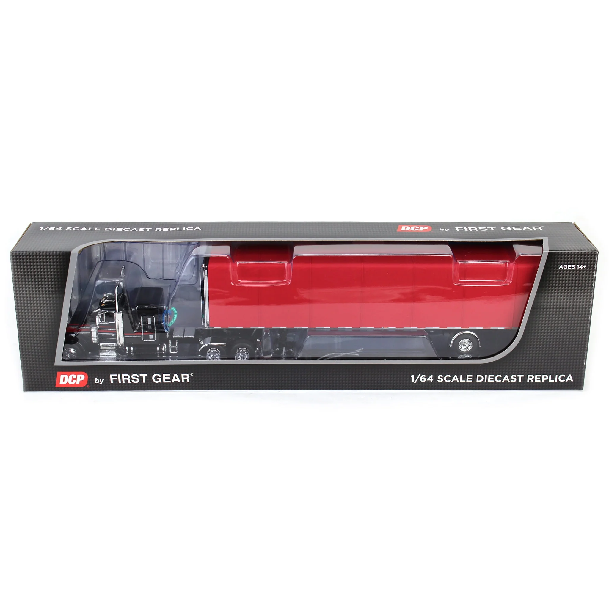 1/64 Black & Red Peterbilt 379 63in Flattop Sleeper with 53ft Utility Roll Tarp Trailer, DCP by First Gear - Image 5