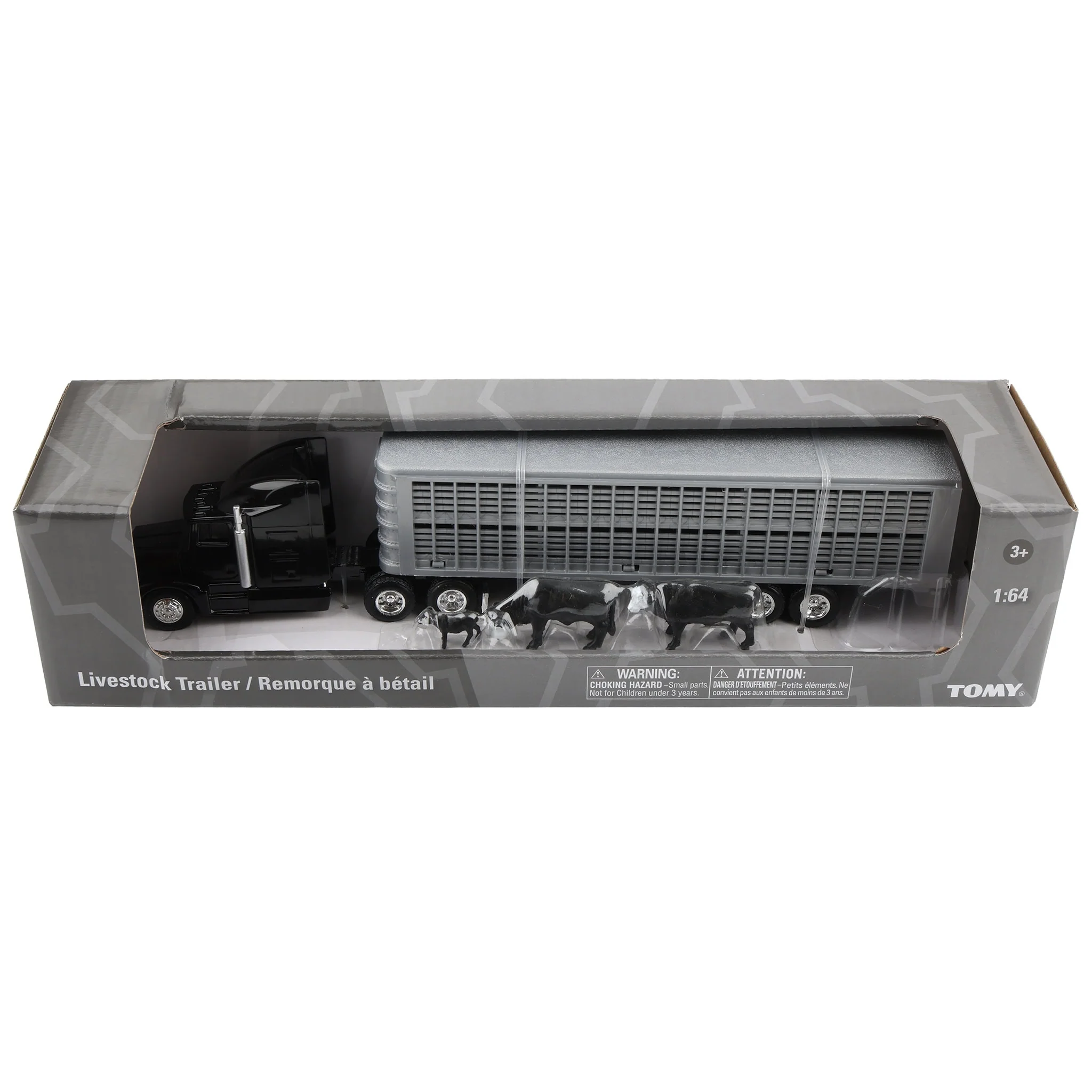 1/64 Black Semi Truck with Cattle Trailer & Cattle by ERTL - Image 10