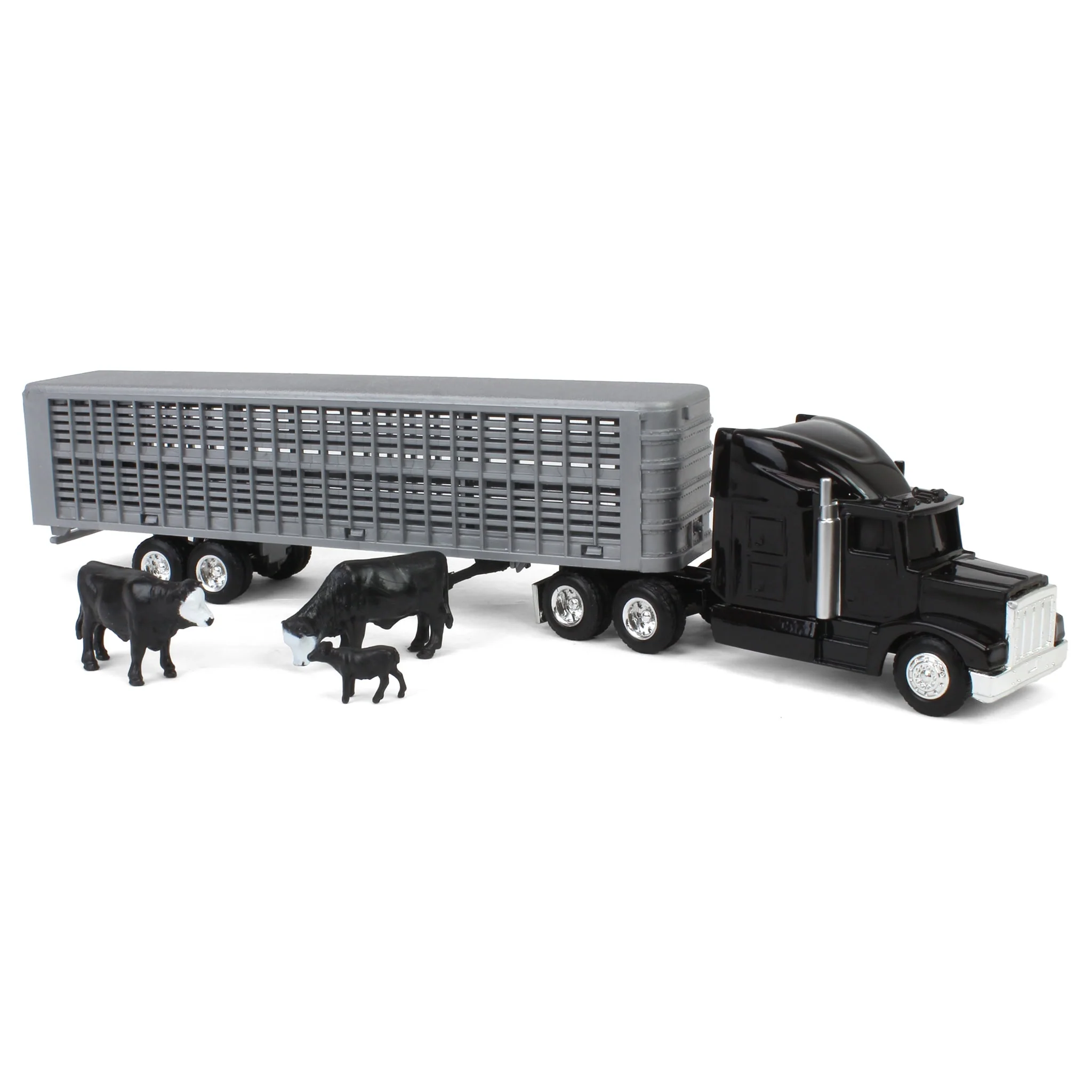 1/64 Black Semi Truck with Cattle Trailer & Cattle by ERTL - Image 2