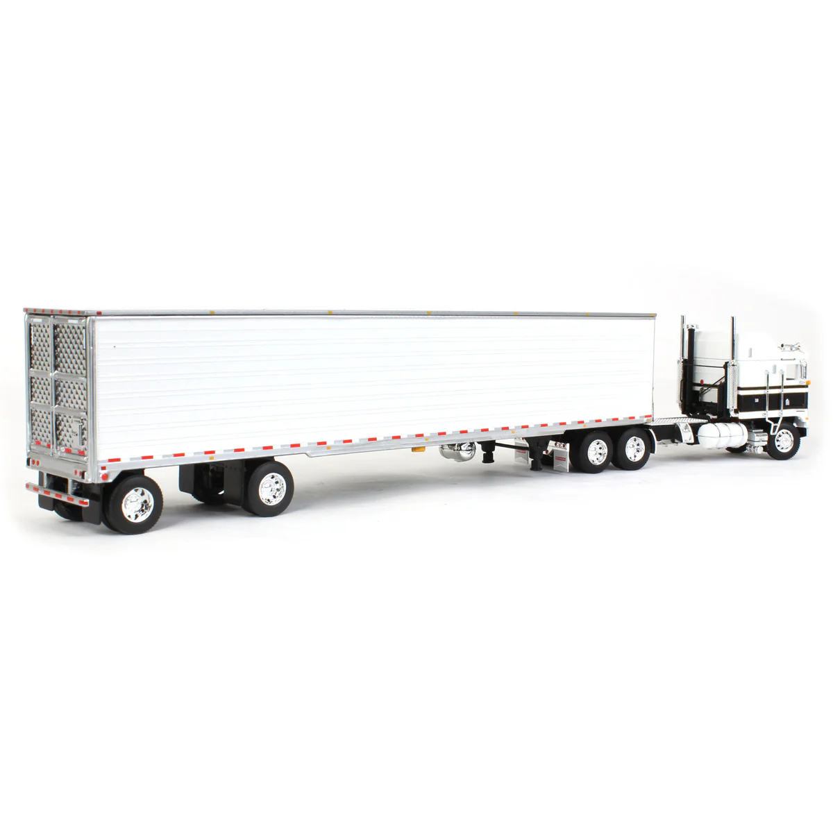 1/64 Kenworth K100 Aerodyne Long Frame Semi Truck with White Reefer Trailer, Black/White, DCP by First Gear - Image 3