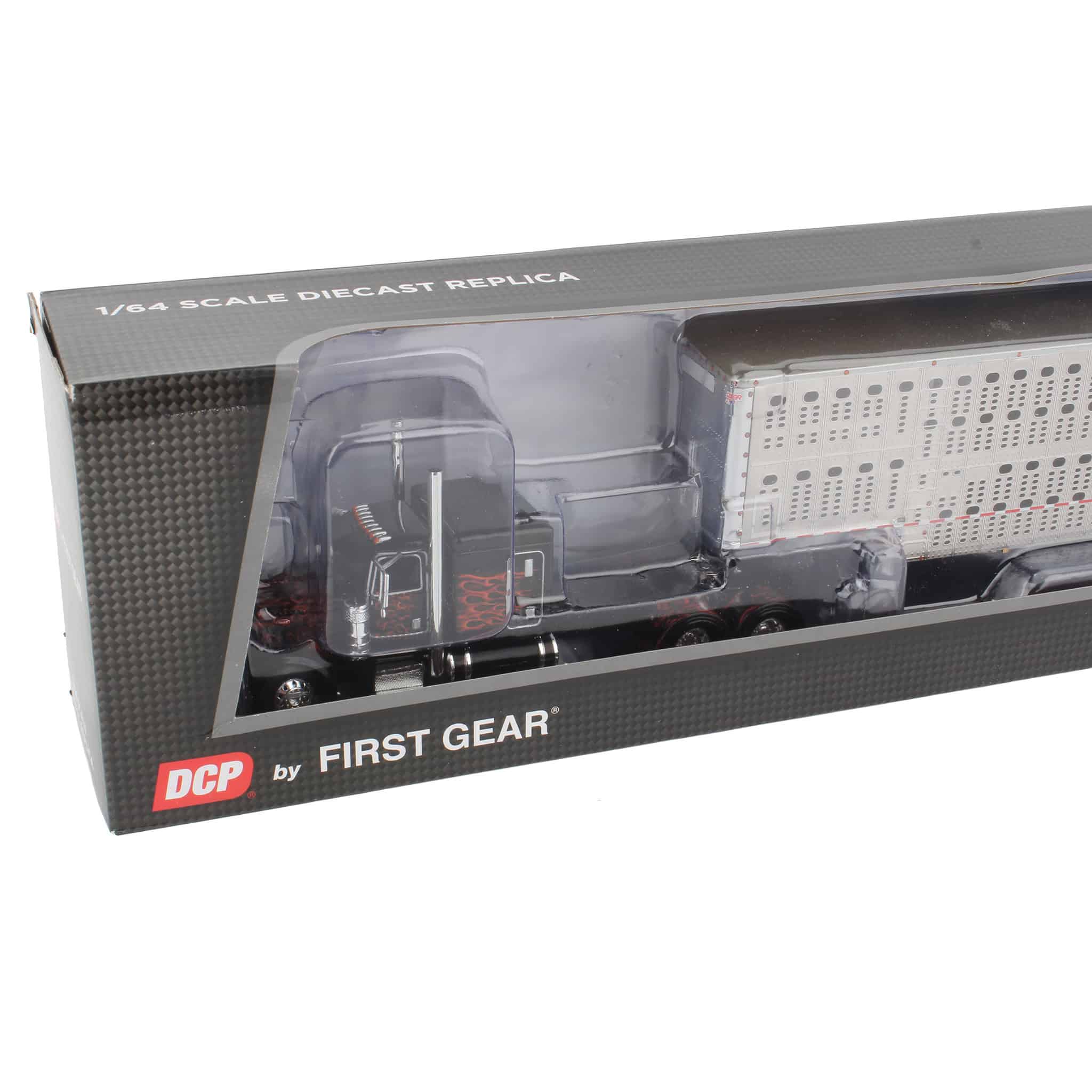1/64 Black with Flames Peterbilt 389 with Wilson Livestock Trailer, DCP by First Gear - Image 2