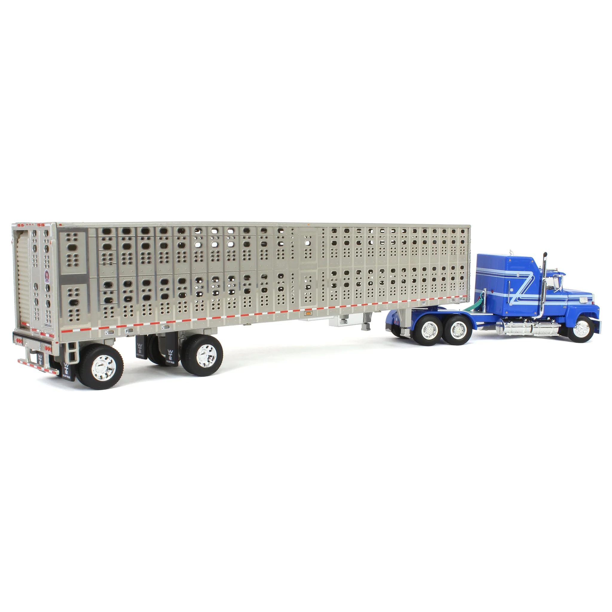 1/64 Blue Ford LTL 9000 60in Aerodyne Sleeper with Wilson Stockmaster PSAL Livestock Trailer, DCP by First Gear - Image 3