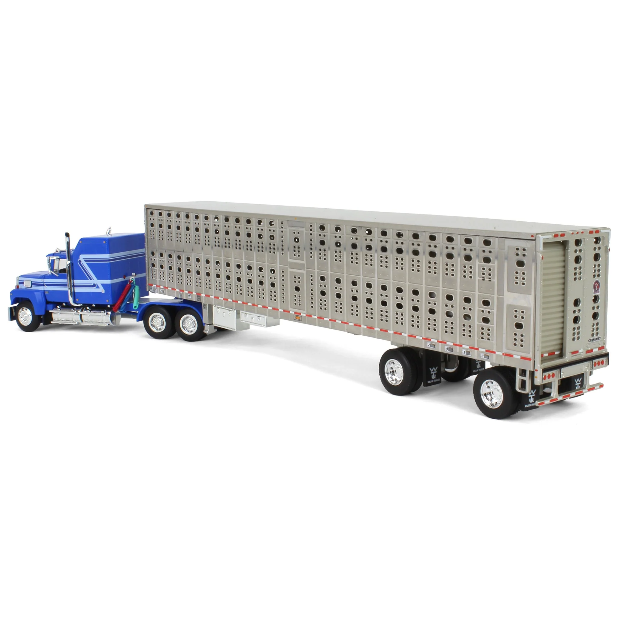 1/64 Blue Ford LTL 9000 60in Aerodyne Sleeper with Wilson Stockmaster PSAL Livestock Trailer, DCP by First Gear - Image 4