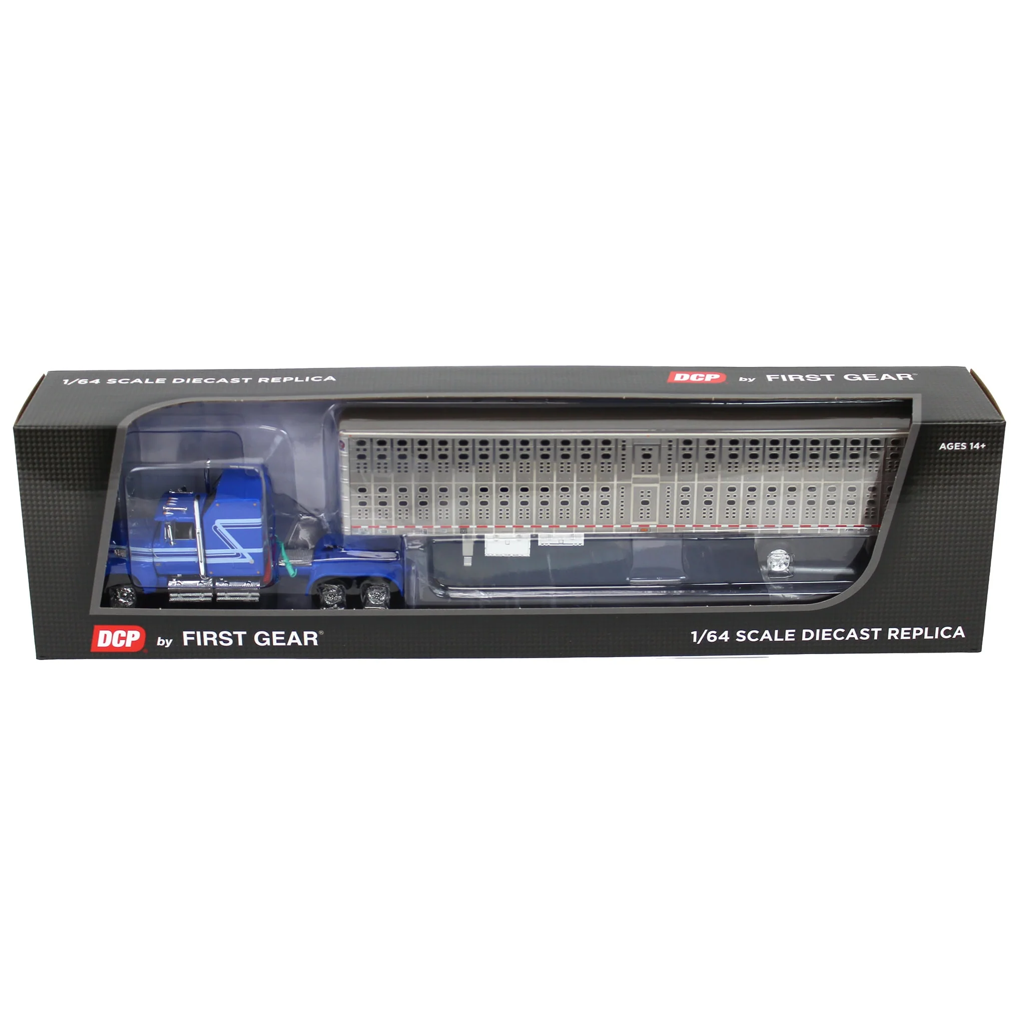 1/64 Blue Ford LTL 9000 60in Aerodyne Sleeper with Wilson Stockmaster PSAL Livestock Trailer, DCP by First Gear - Image 6