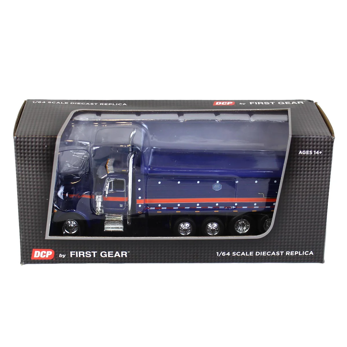1/64 Blue/Orange Peterbilt 379 Semi Truck with Quad-Axle MAC Dump Body, DCP by First Gear - Image 5