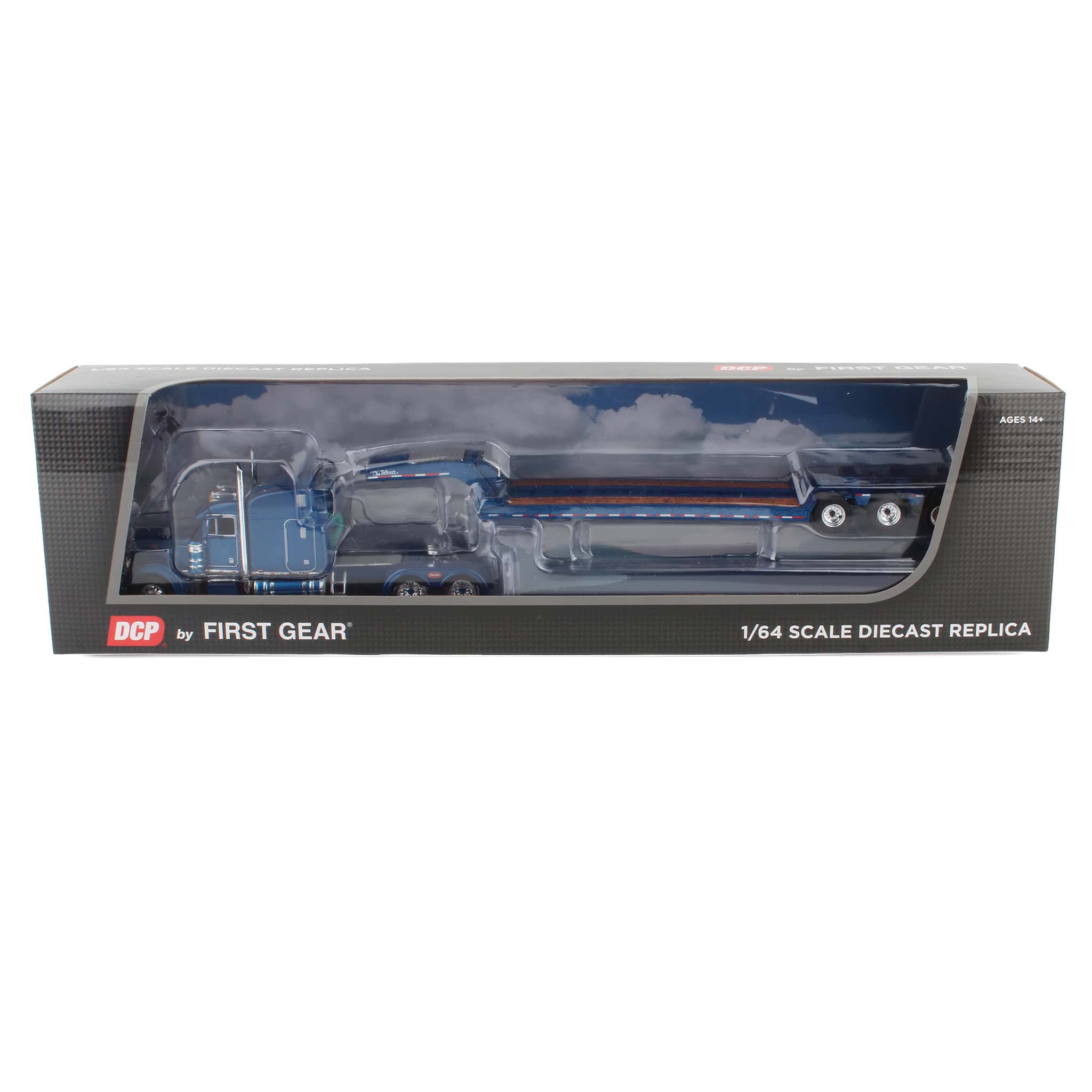1/64 Blue Peterbilt 379 Sleeper Semi Truck with Talbert Lowboy Trailer, DCP by First Gear