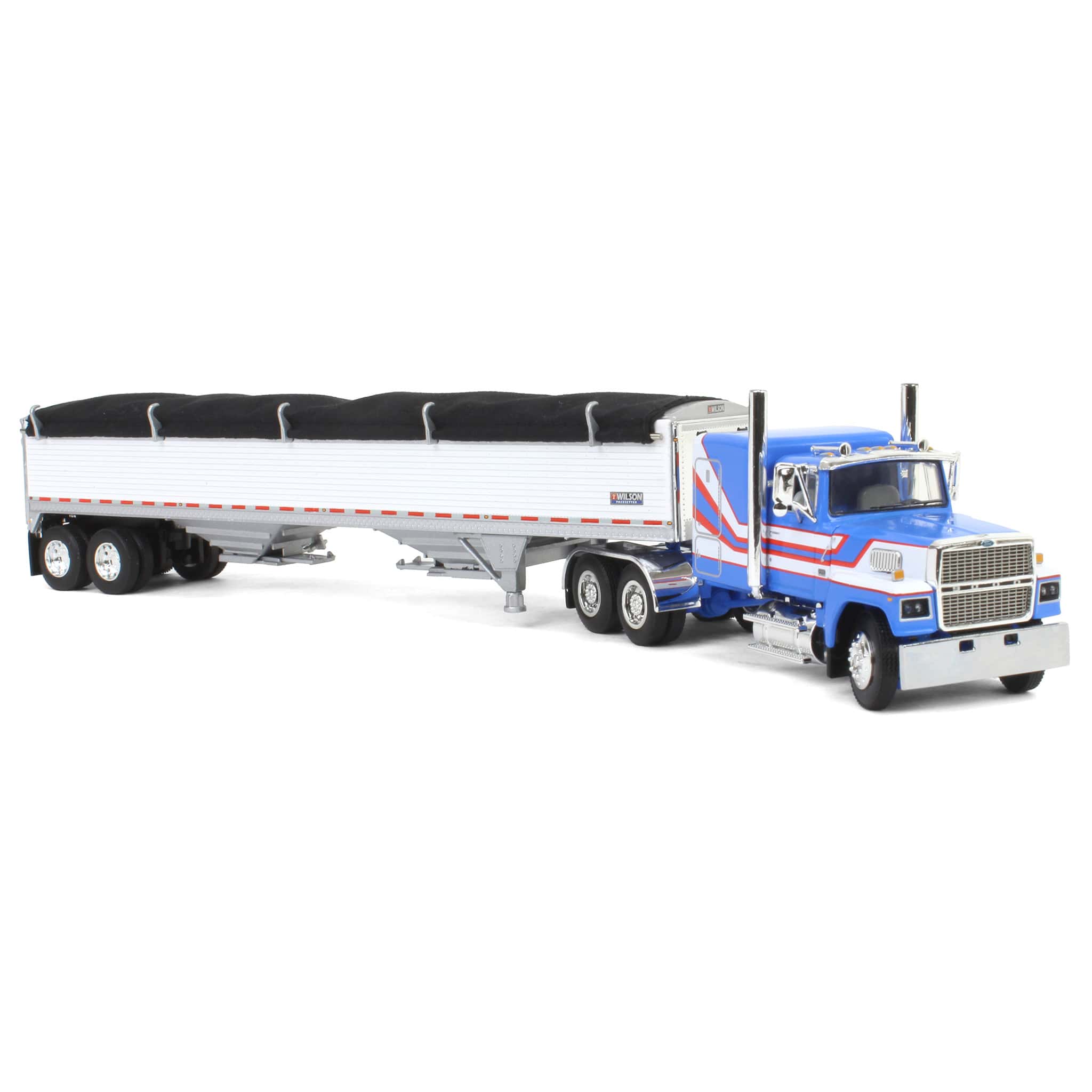 1/64 Blue & White Ford LTL 9000 with Wilson Grain Trailer, DCP by First Gear - Image 2