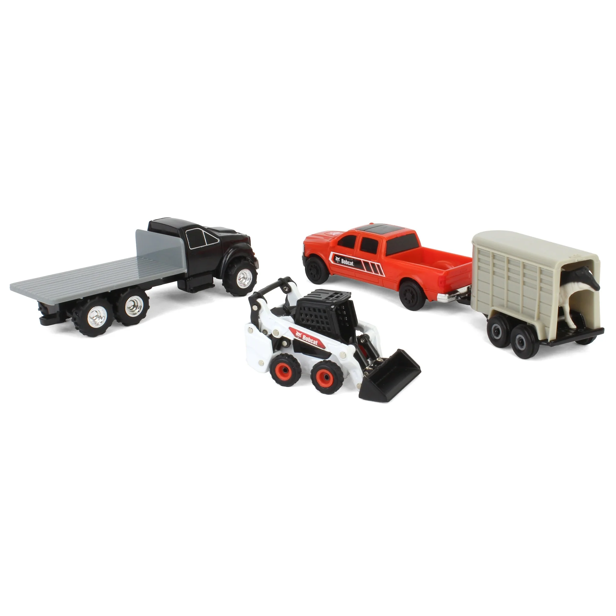 1/64 Bobcat 5 Piece Construction Set with Rollback, Livestock Trailer, Cow & More! - Image 2