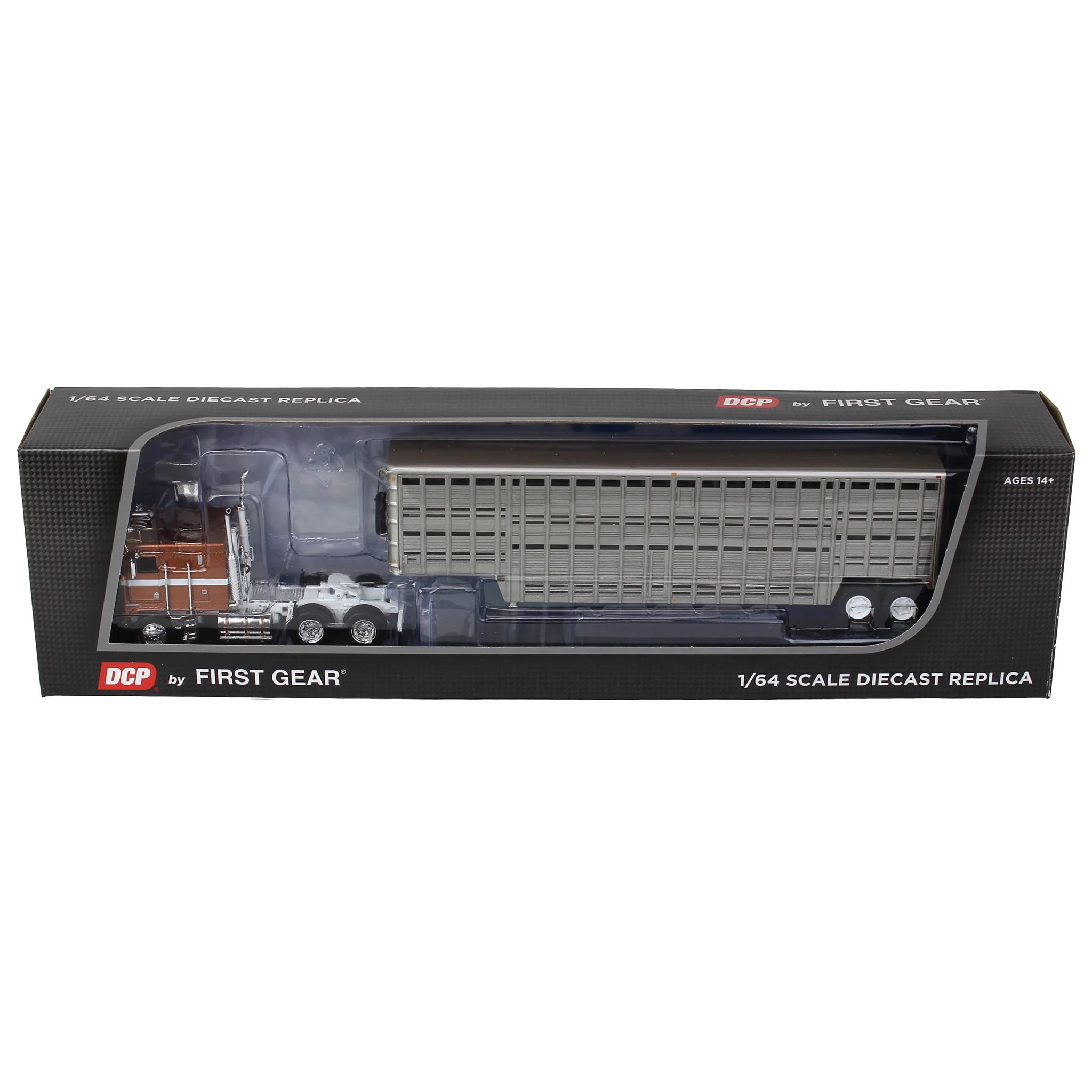 1/64 Brown Kenworth K100 COE Flattop with 45ft Wilson Vintage Livestock Trailer, DCP by First Gear - Image 5