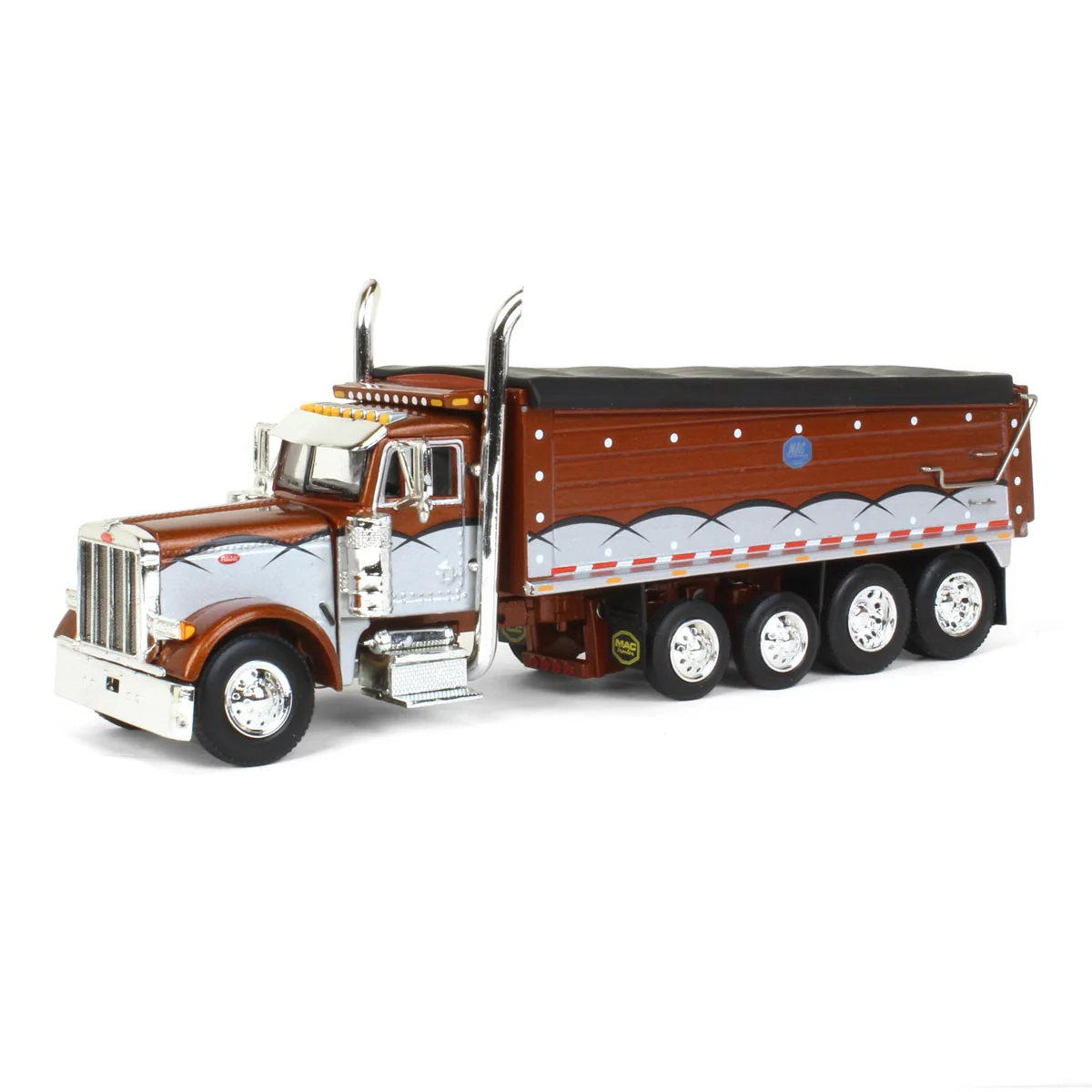 1/64 Brown/Silver Peterbilt 379 Semi Truck with Quad-Axle MAC Dump Body, DCP by First Gear