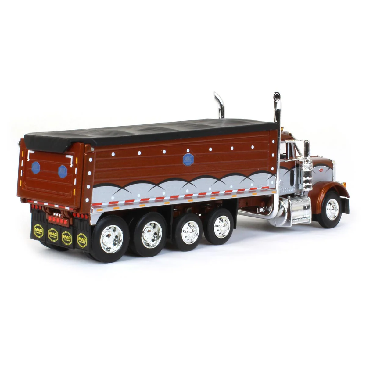 1/64 Brown/Silver Peterbilt 379 Semi Truck with Quad-Axle MAC Dump Body, DCP by First Gear - Image 4