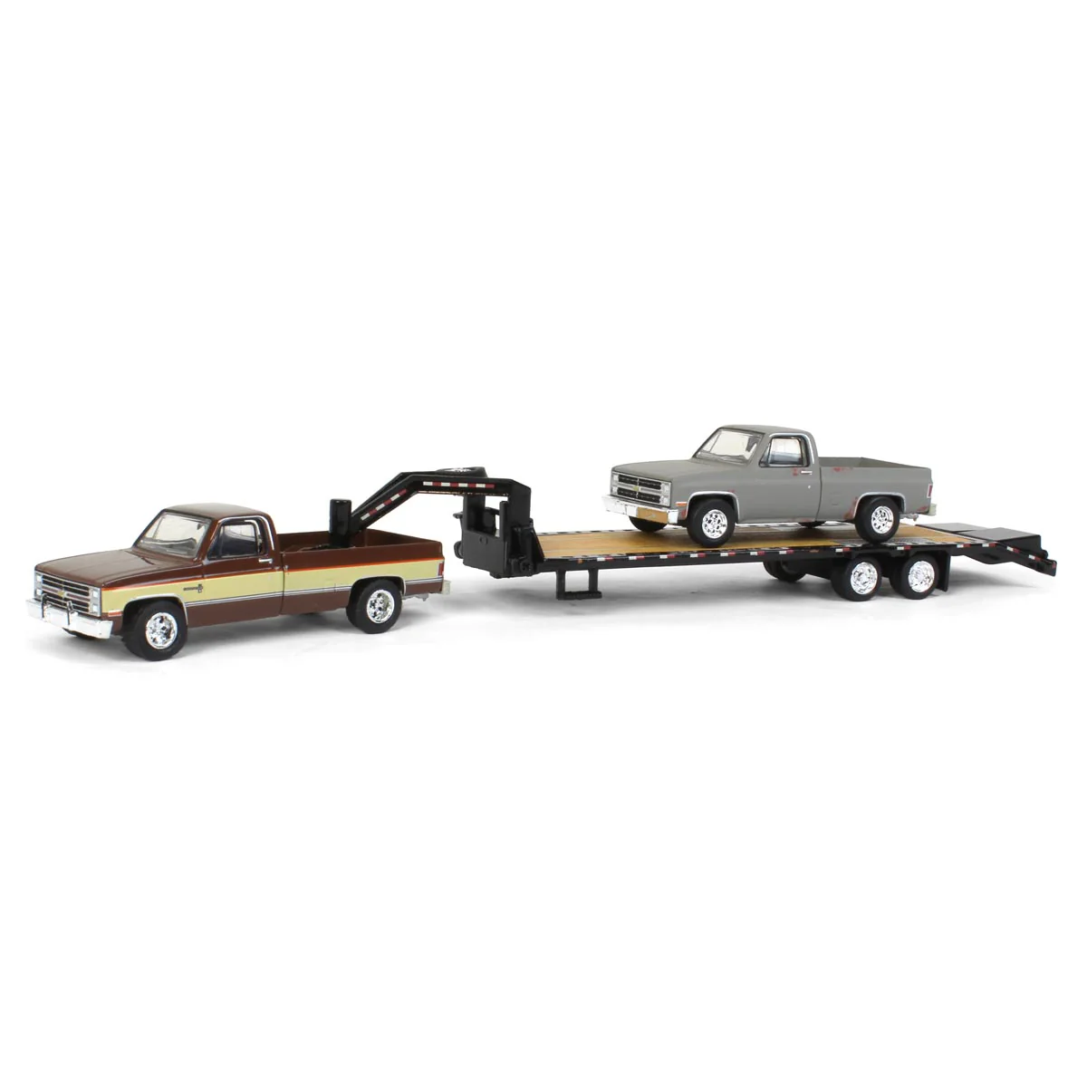 1/64 Brown & Tan 1986 Chevy K-30 Longbed with Gooseneck & Project Truck, Greenlight Exclusive