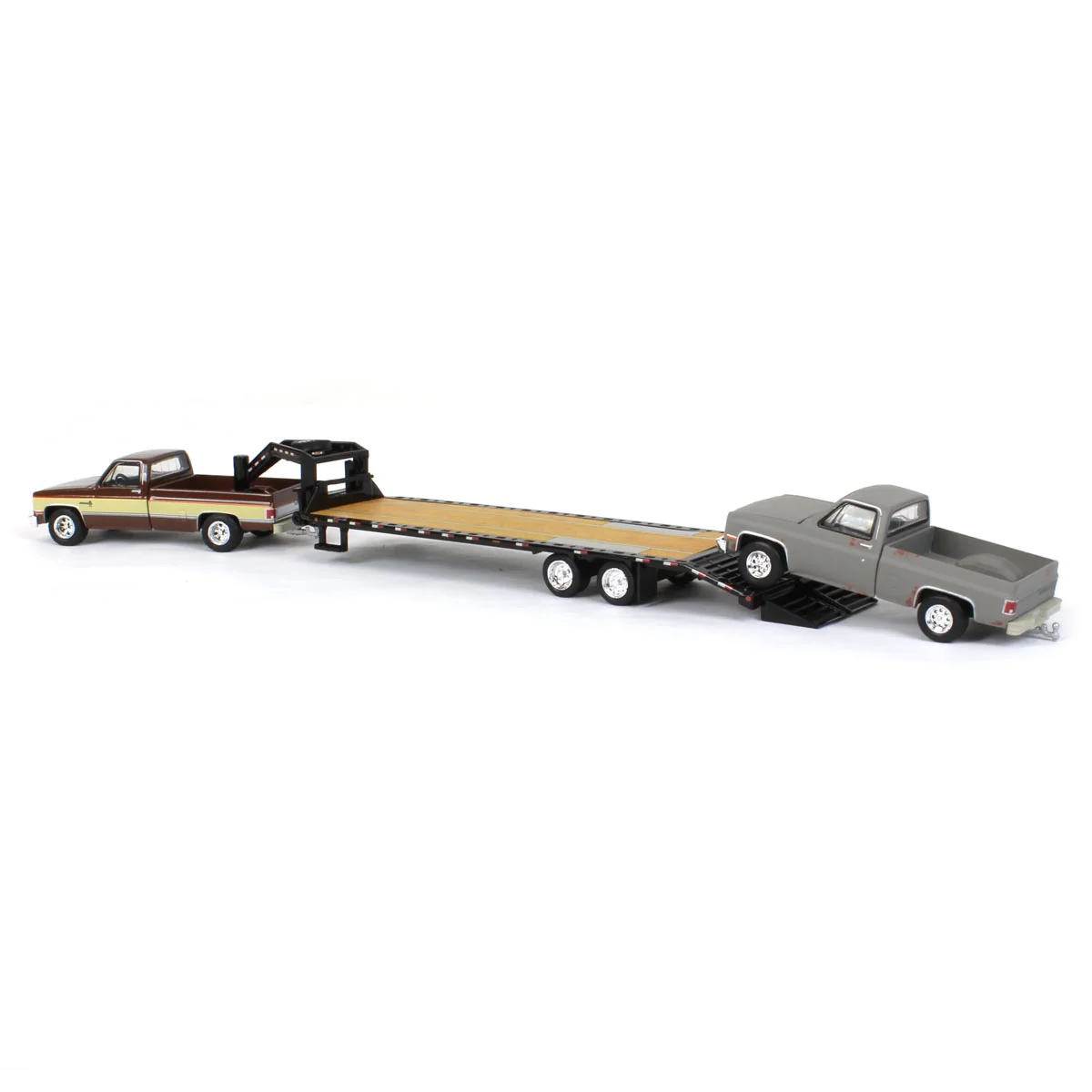 1/64 Brown & Tan 1986 Chevy K-30 Longbed with Gooseneck & Project Truck, Greenlight Exclusive - Image 4