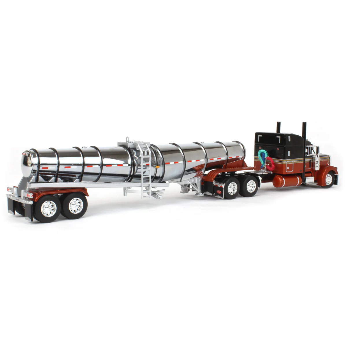 1/64 Burnt Orange Peterbilt 379 Semi Truck with 63in Mid-Roof Sleeper & Polar Deep Drop Tanker, DCP by First Gear - Image 3