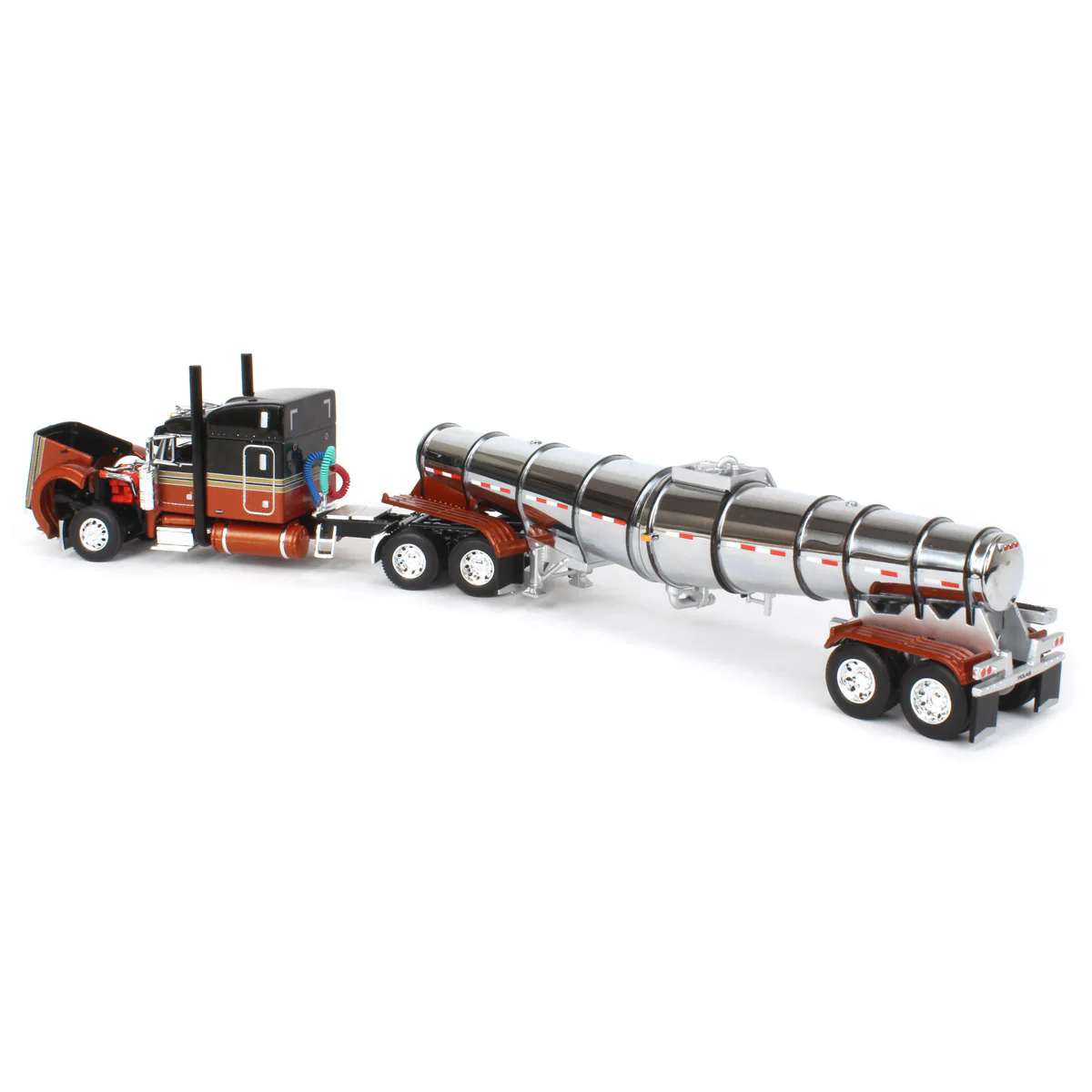 1/64 Burnt Orange Peterbilt 379 Semi Truck with 63in Mid-Roof Sleeper & Polar Deep Drop Tanker, DCP by First Gear - Image 4