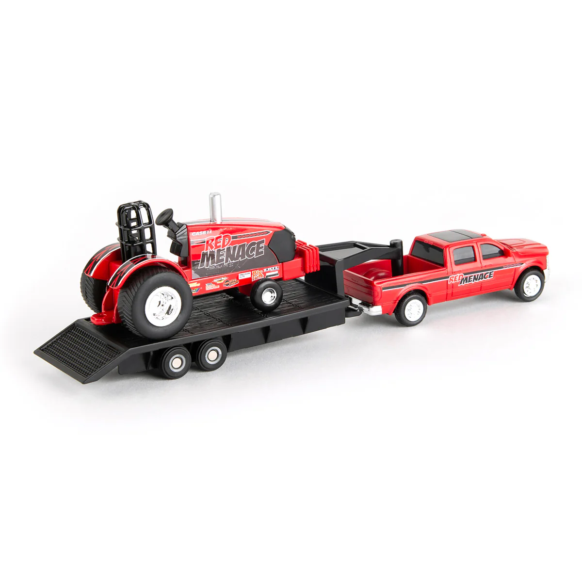 1/64 Case IH "Red Menace" Pulling Tractor with Pickup Truck & Trailer - Image 2