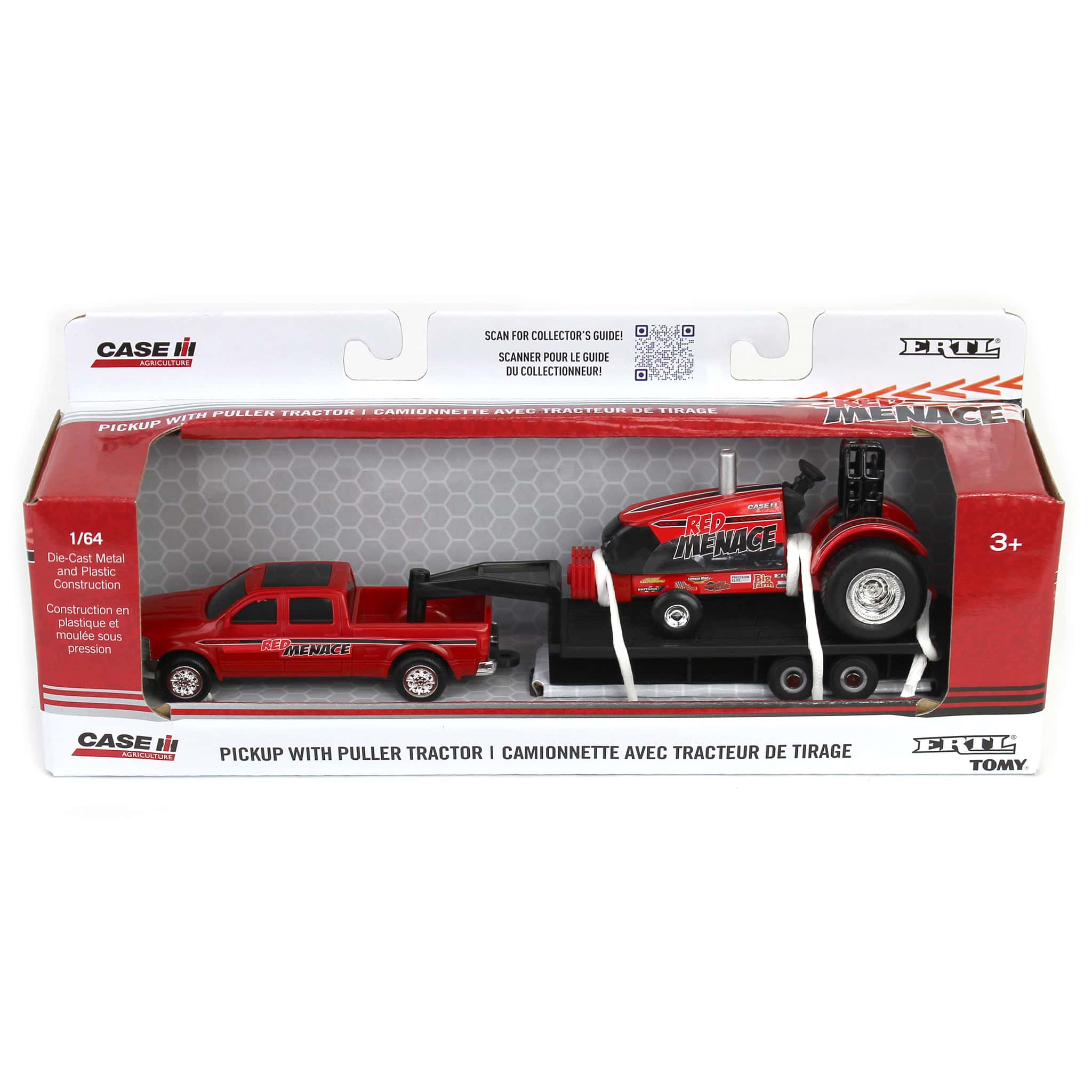 1/64 Case IH "Red Menace" Pulling Tractor with Pickup Truck & Trailer - Image 6