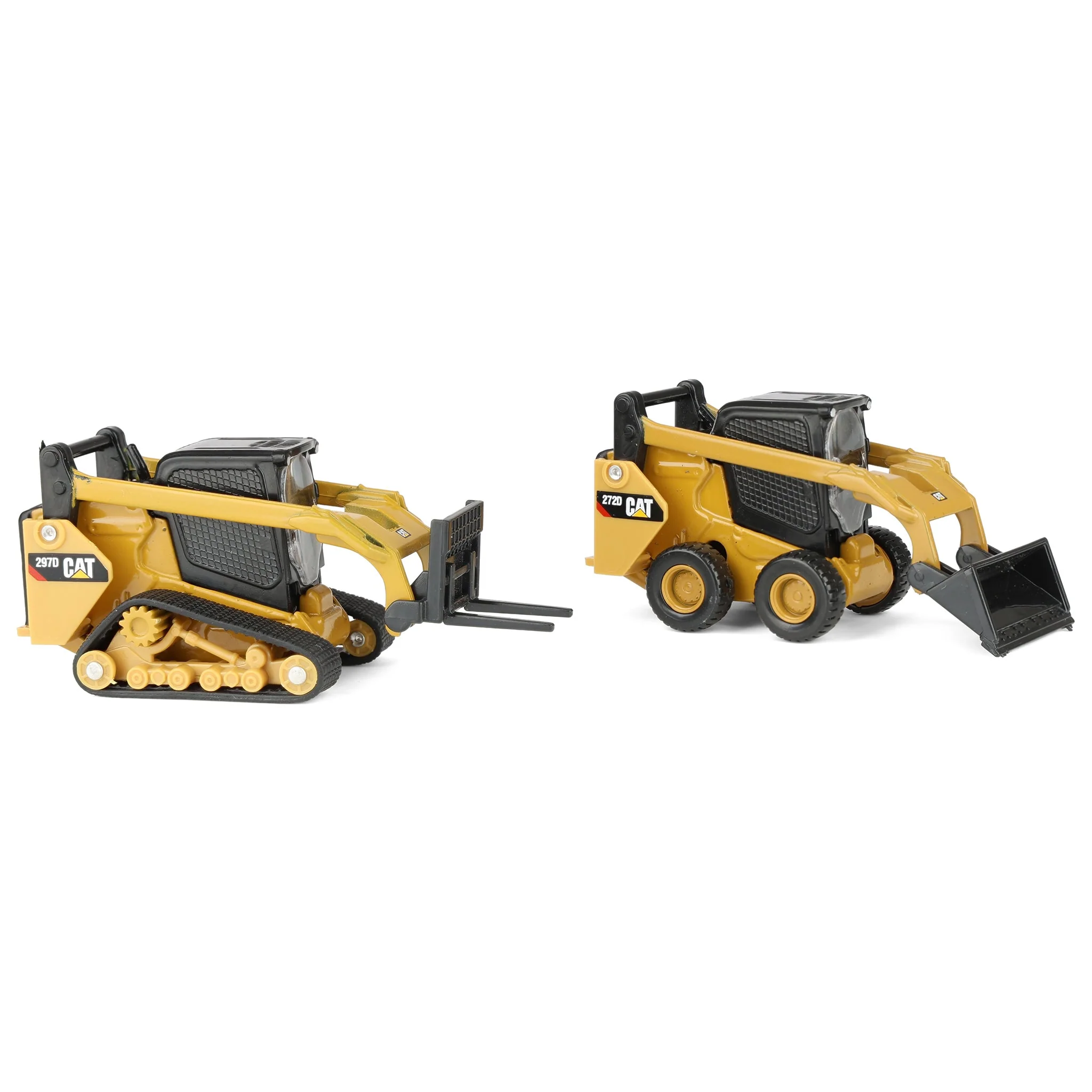 1/64 CAT 272 Skid Steer Loader & CAT 297D2 Compact Track Loader with Interchangeable Attachments by Diecast Masters - Image 2