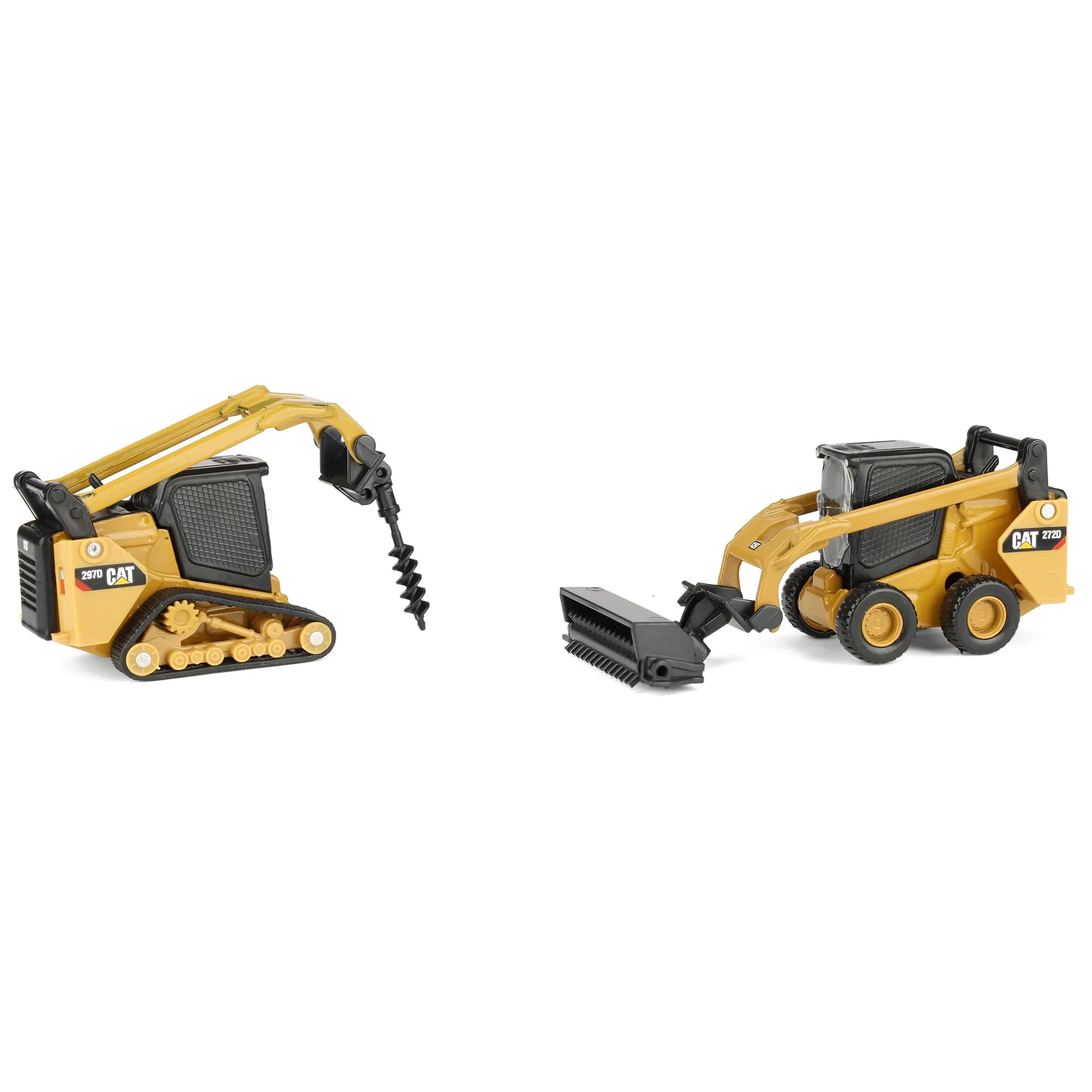 1/64 CAT 272 Skid Steer Loader & CAT 297D2 Compact Track Loader with Interchangeable Attachments by Diecast Masters - Image 3